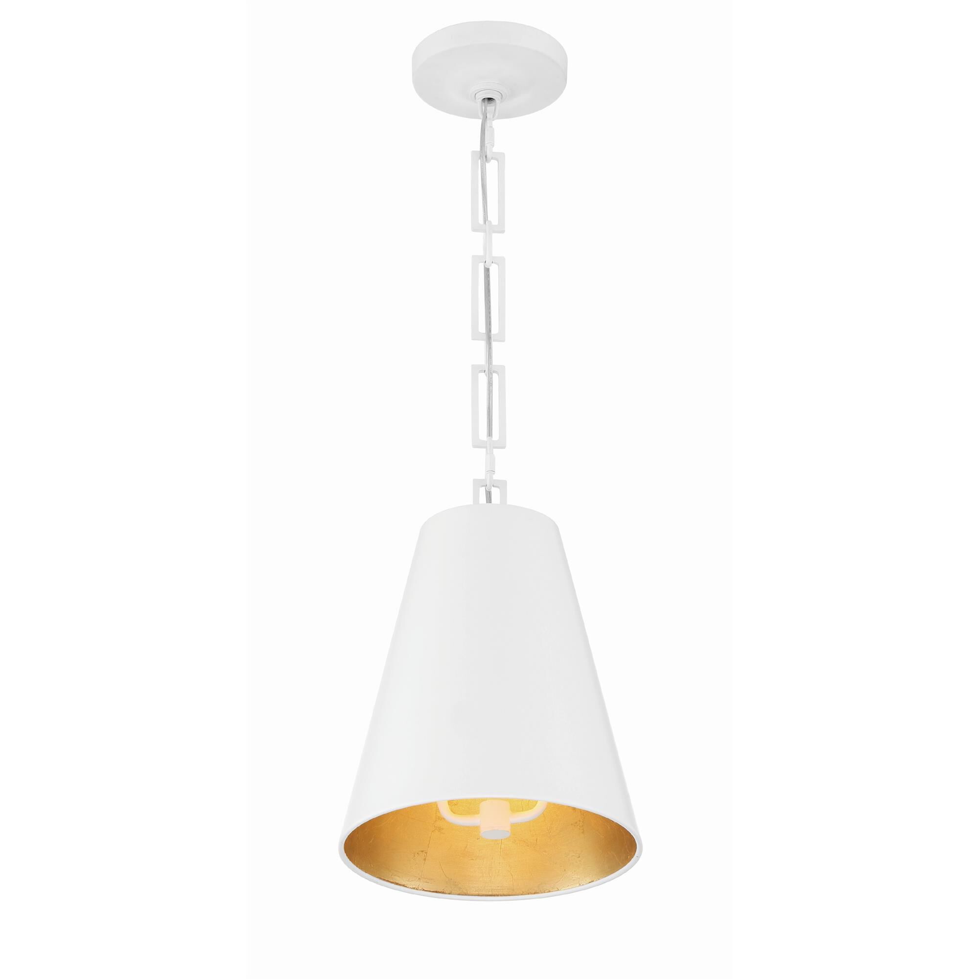 Shown in Matte White + Antique Gold finish and Iron glass and White & Gold Cone shade