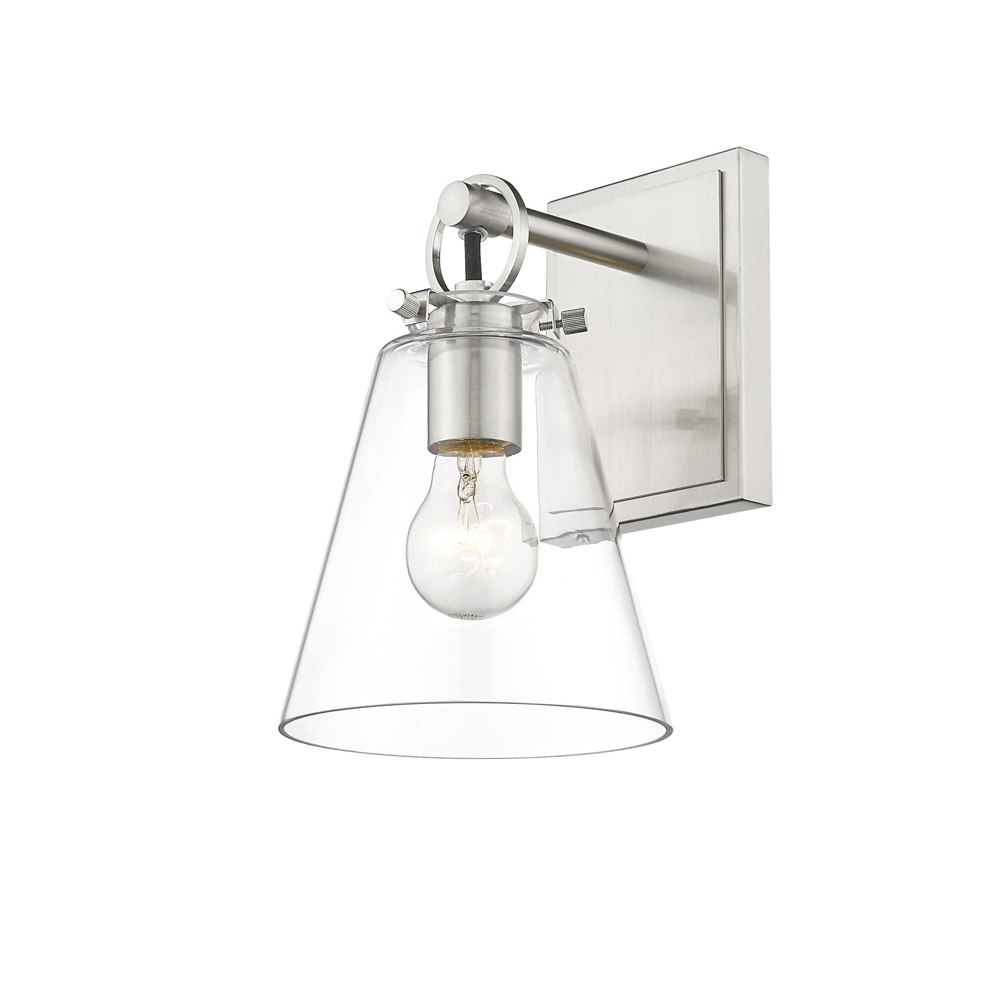 Shown in Brushed Nickel finish and Glass shade