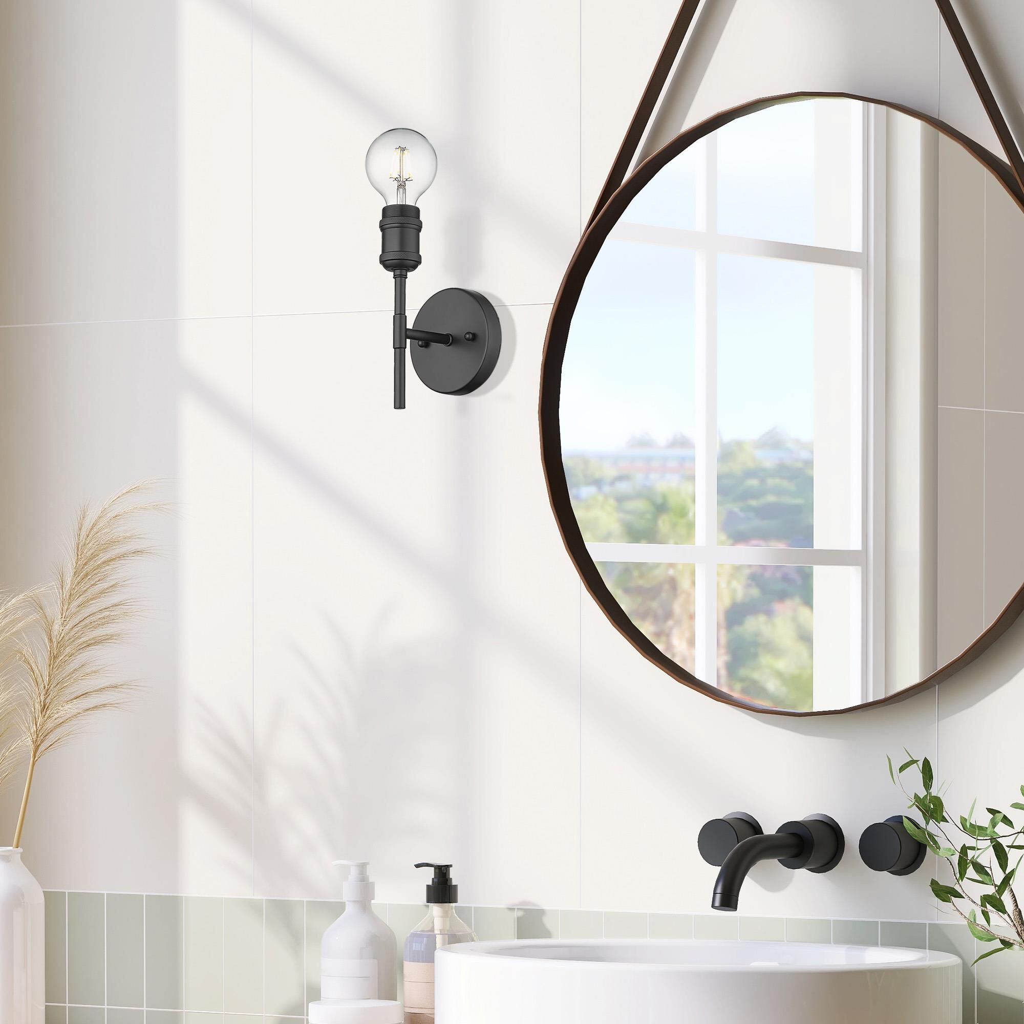 Shown in Matte Black finish and Without Glass glass and Matte Black shade