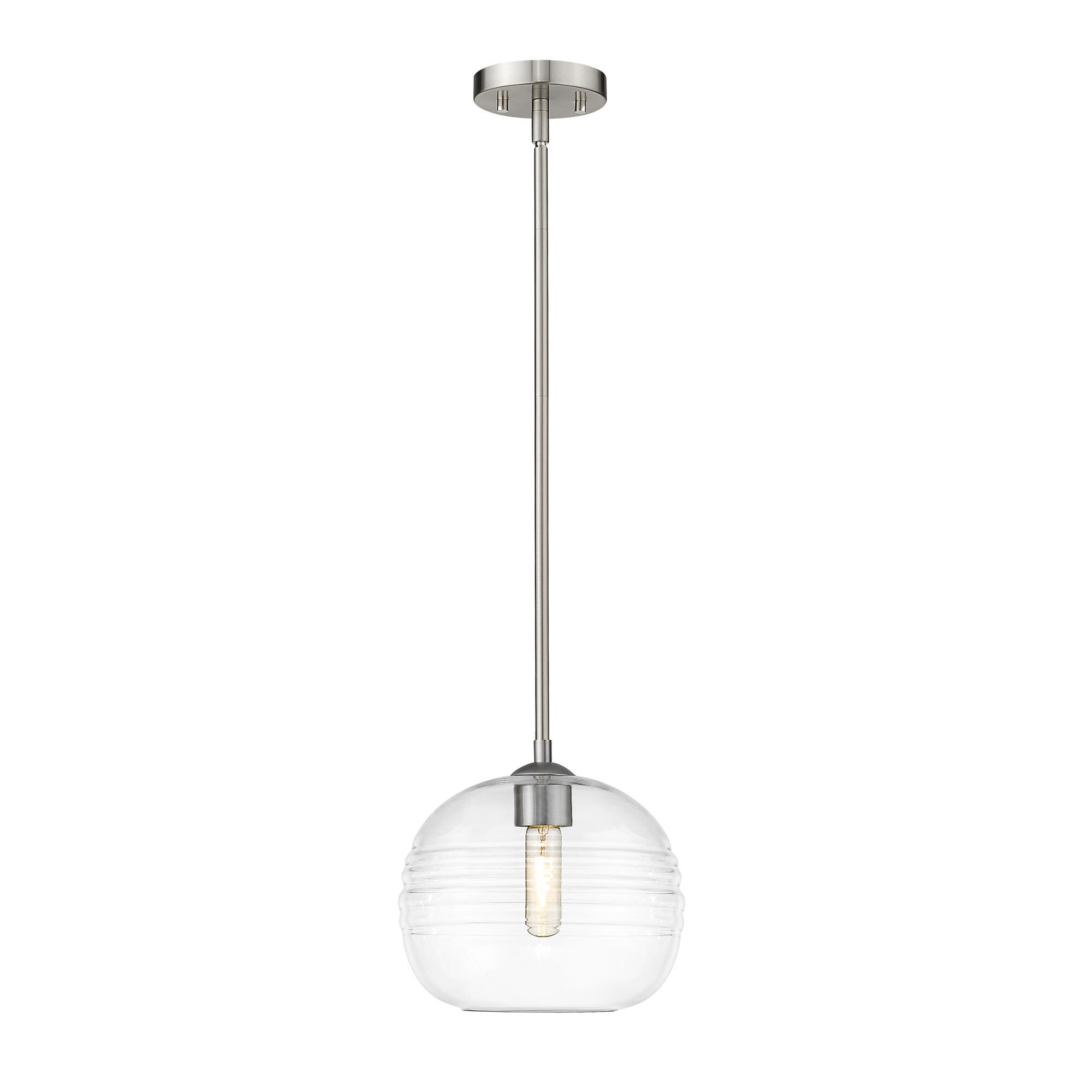 Shown in Brushed Nickel finish and Glass shade