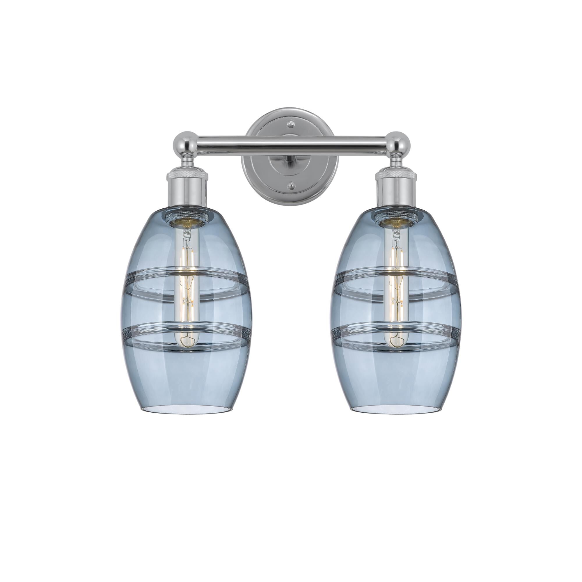 Shown in Polished Chrome finish and Princess Blue glass