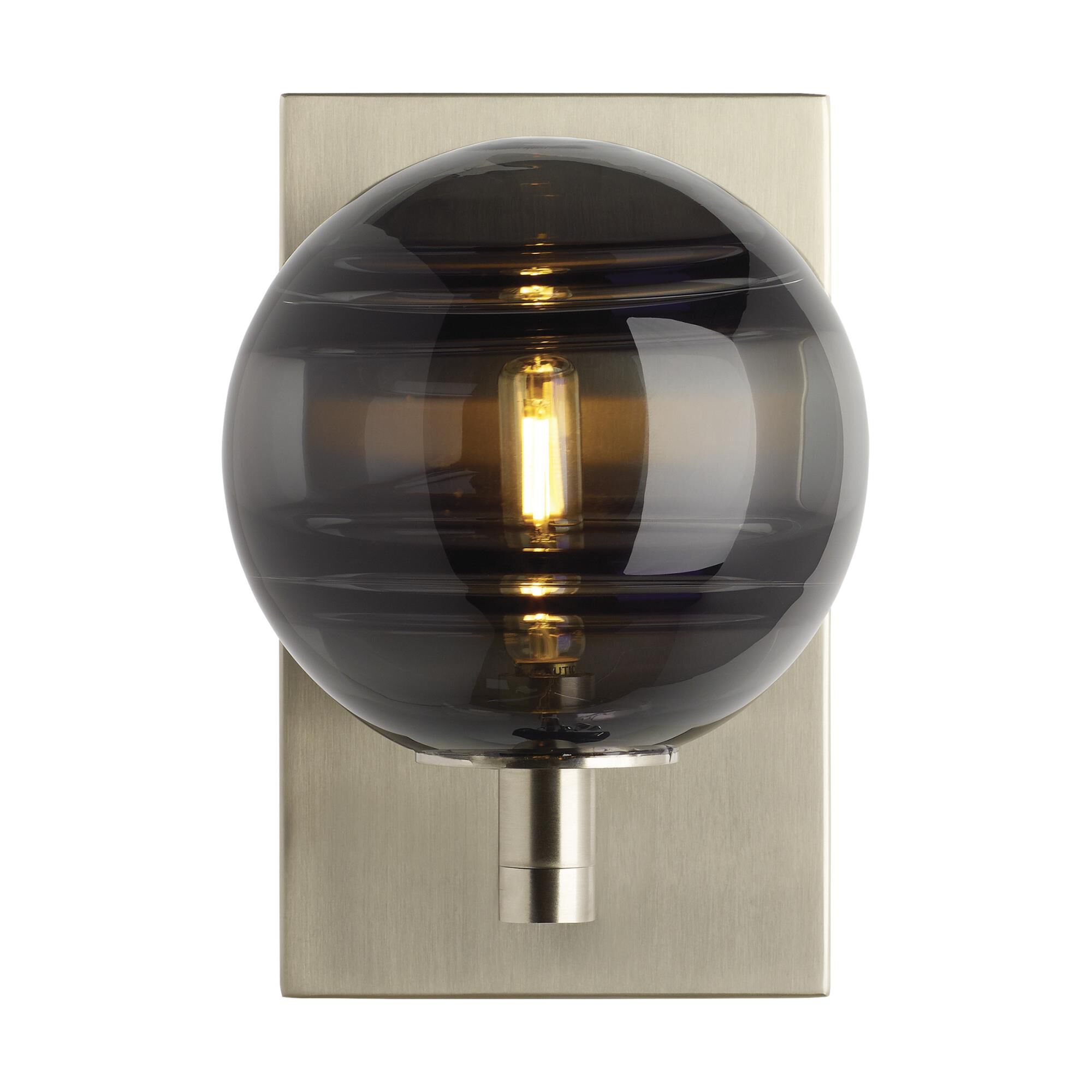 Shown in Satin Nickel finish and Transparent Smoke glass and 120 Volt accent