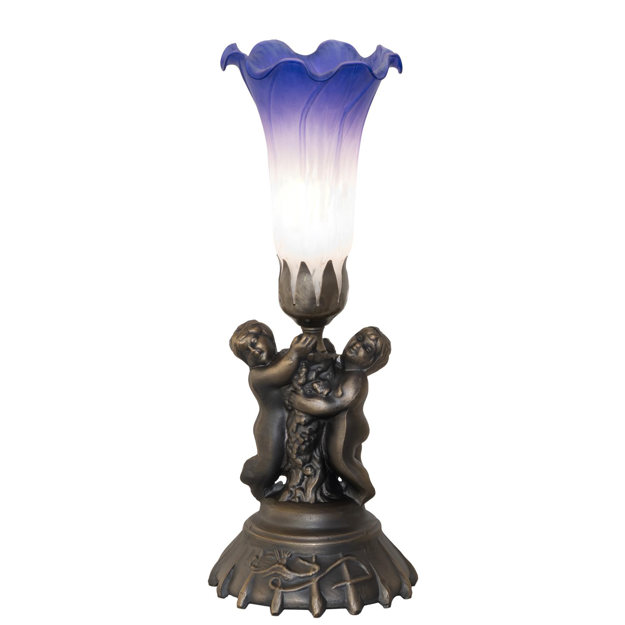 Shown in Antique Brass finish and Blue glass