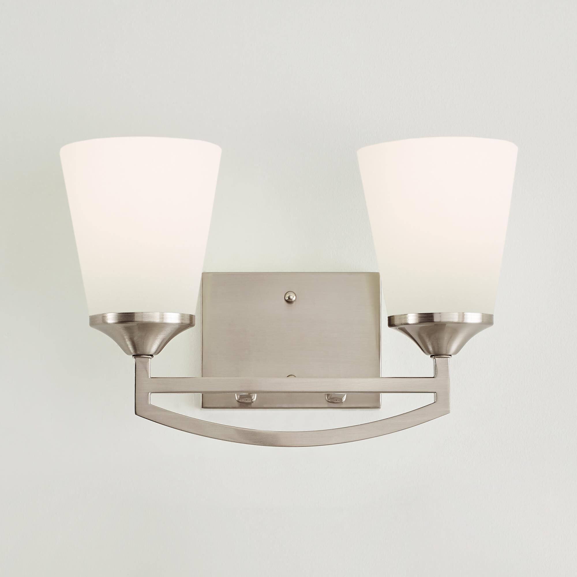 Shown in Brushed Nickel finish and Satin Etched  Shades glass