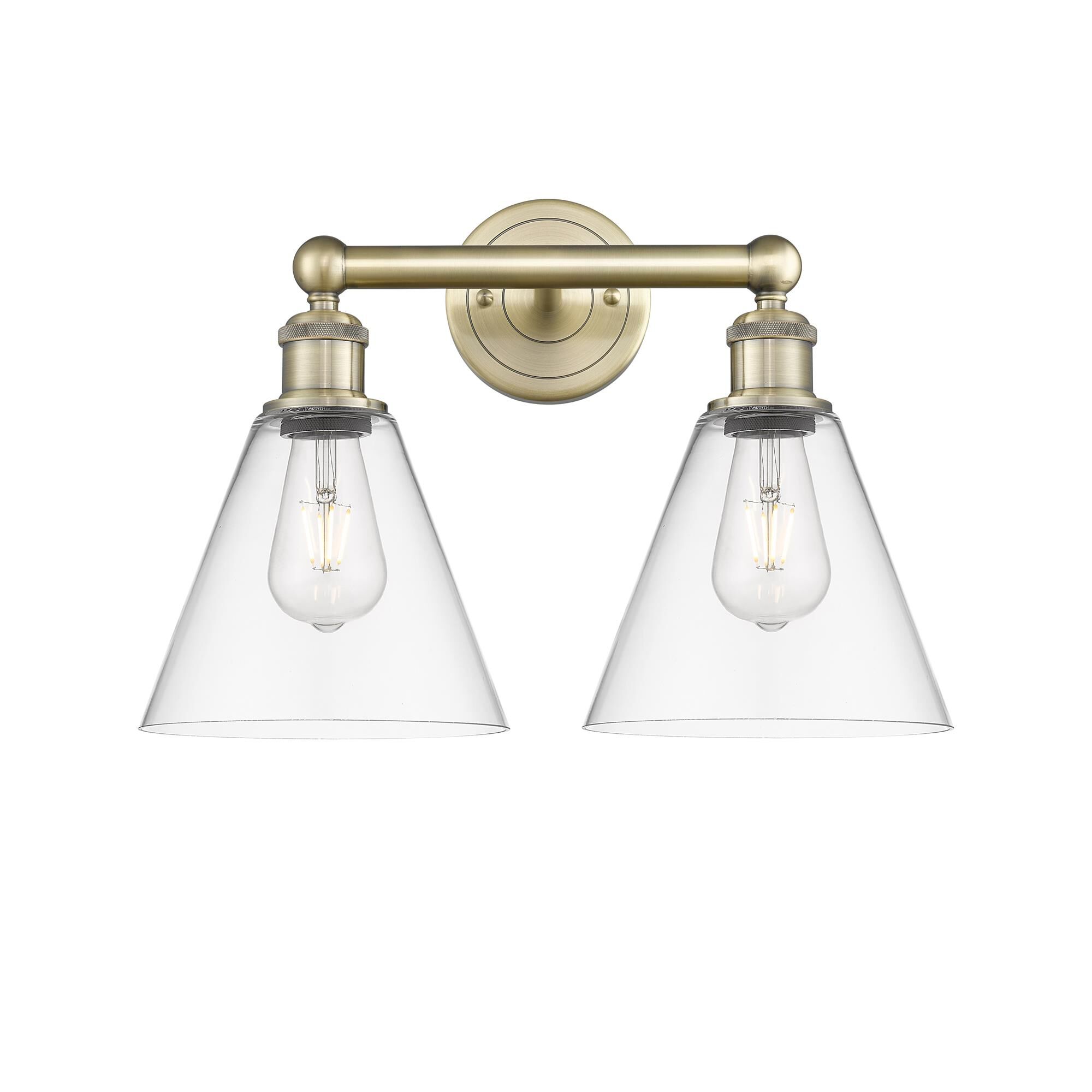 Shown in Antique Brass finish and Clear glass