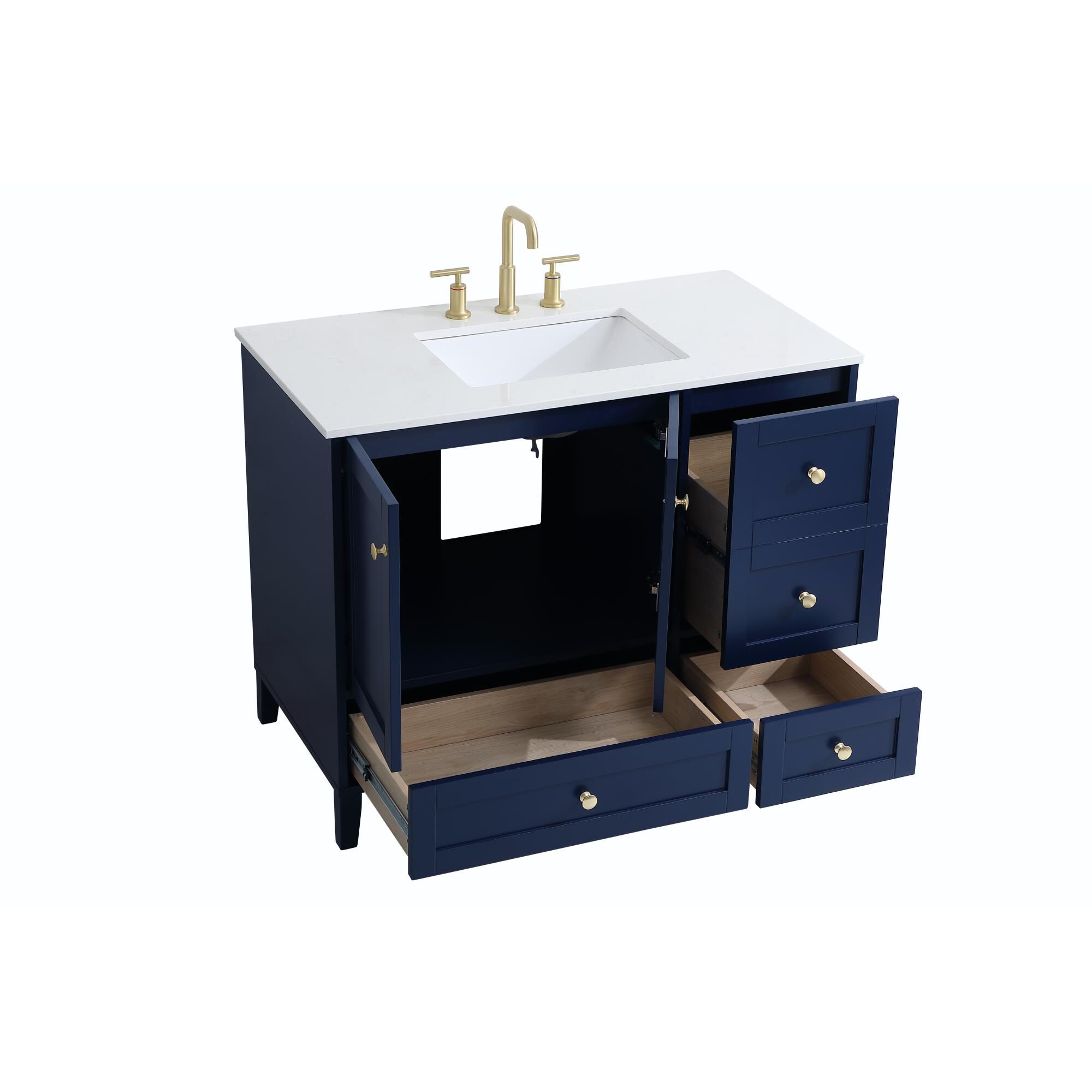 Shown in Blue And Gold With Calacatta Quartz finish