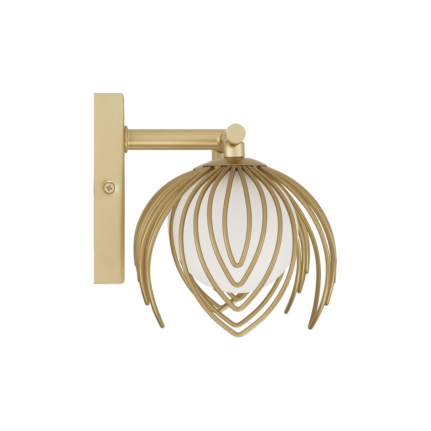 Shown in Buffed Gold finish and Soft White  Globes glass