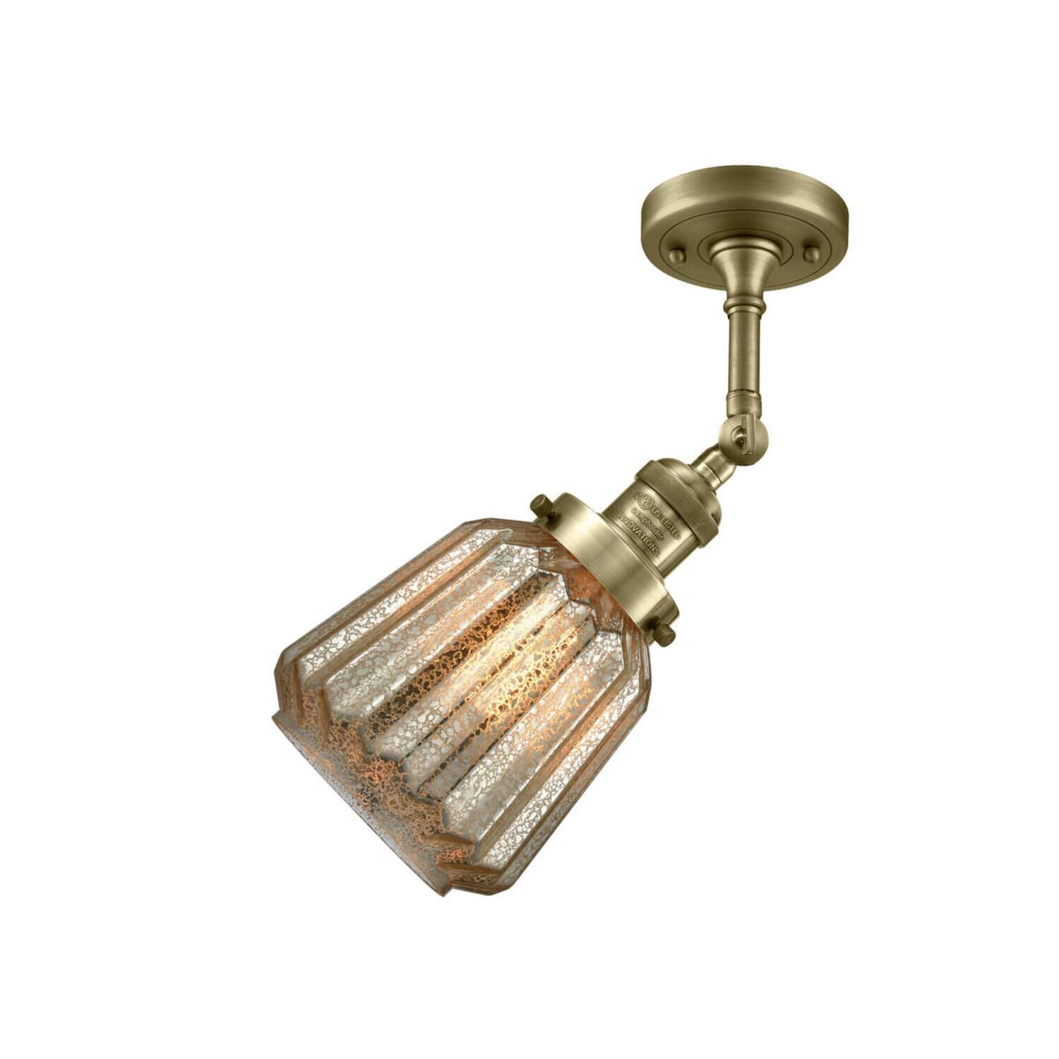 Shown in Antique Brass finish and Mercury Plated glass and No Accent accent