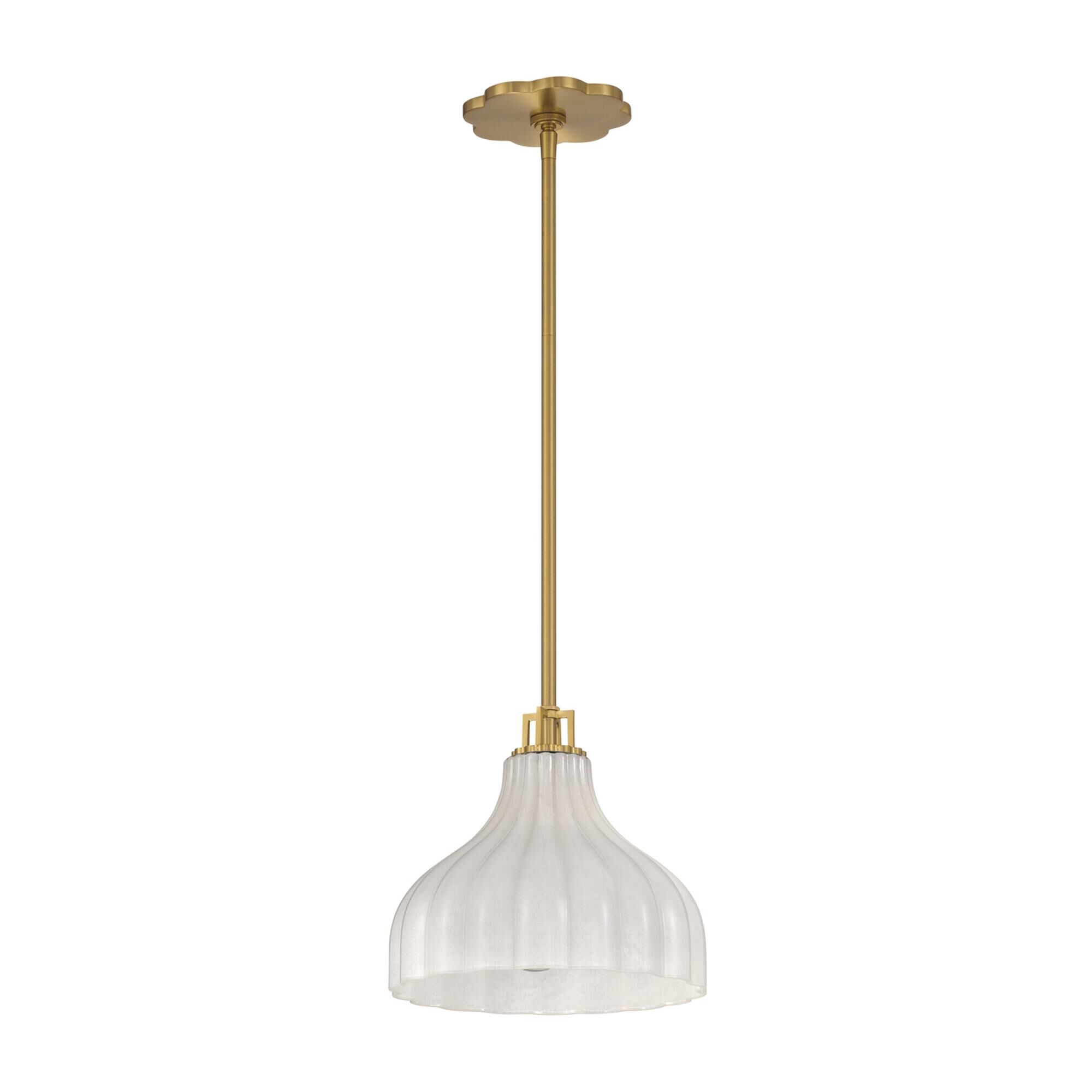 Shown in Luxe Gold finish and Strie glass and Strie Glass shade