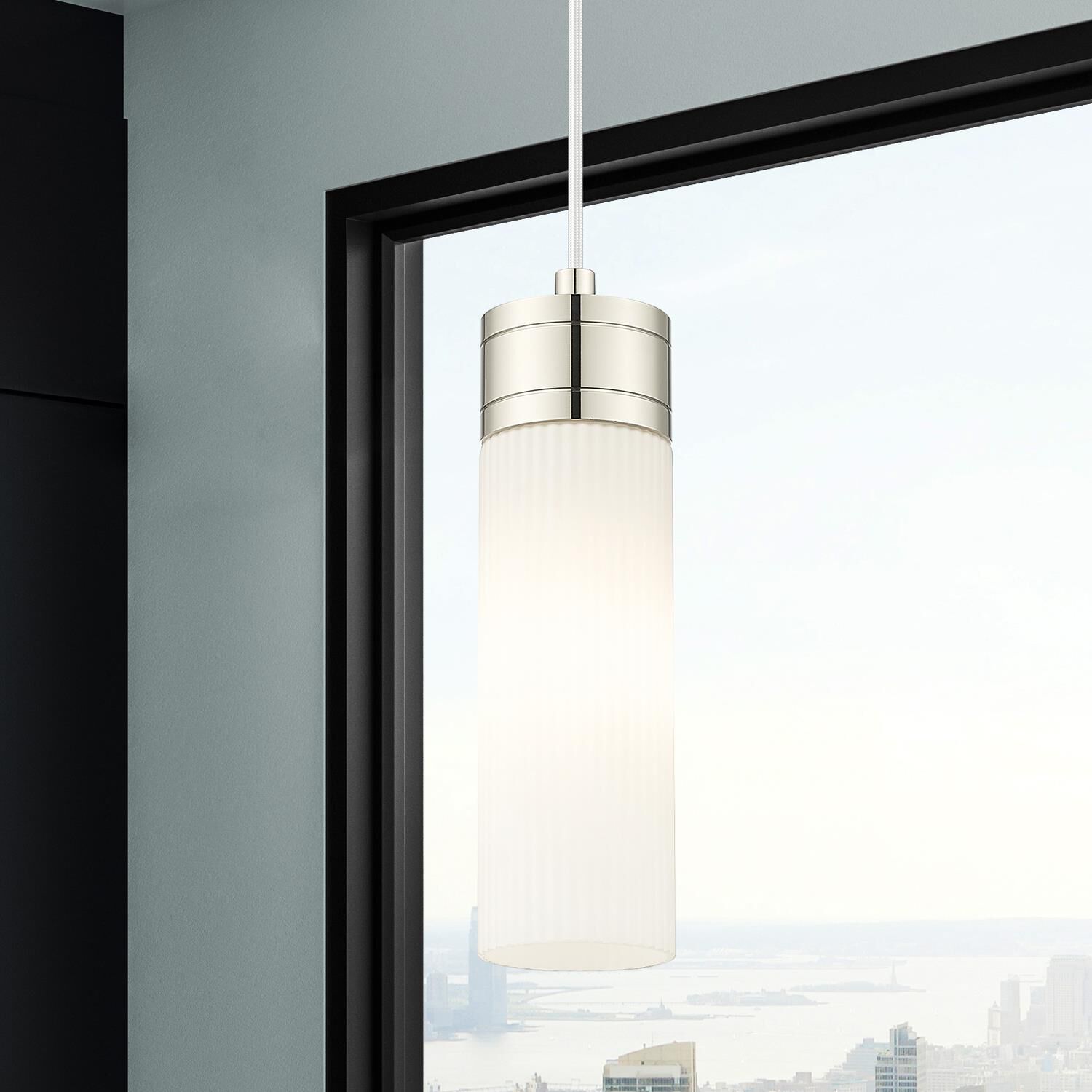 Shown in Polished Nickel finish and Striped White glass