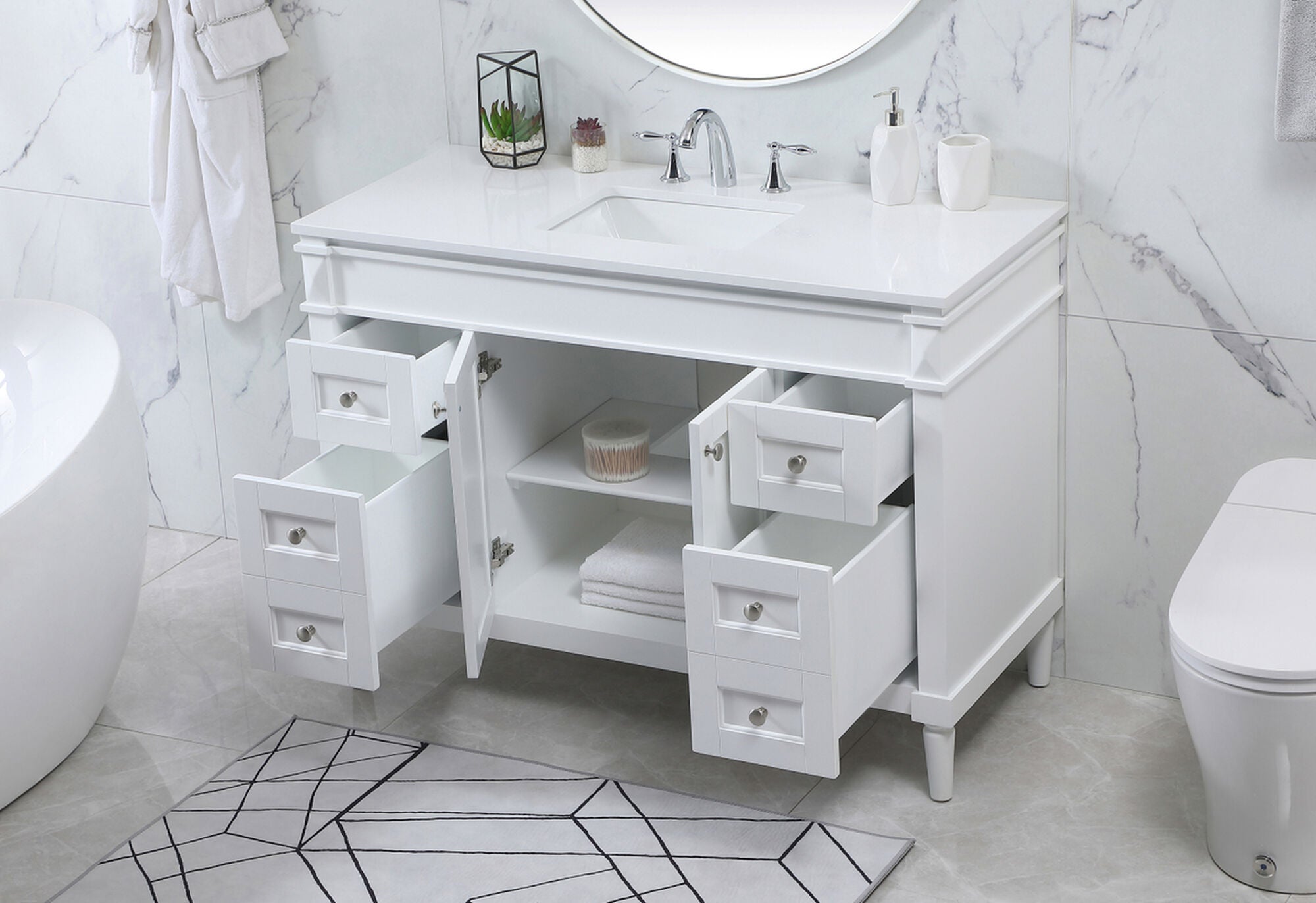 Shown in White finish and No Backsplash accent