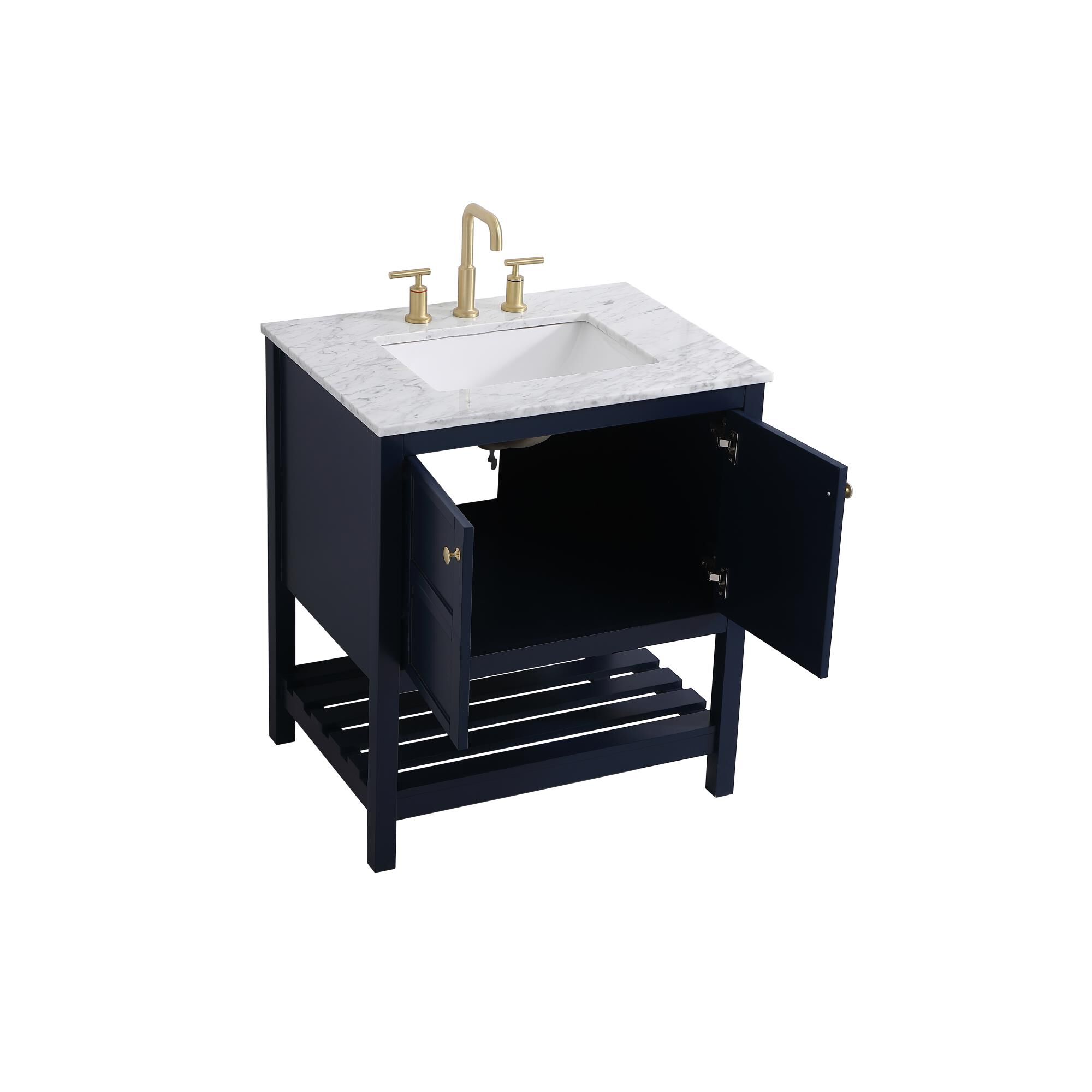 Shown in Blue And Gold With Carrara White Marble finish