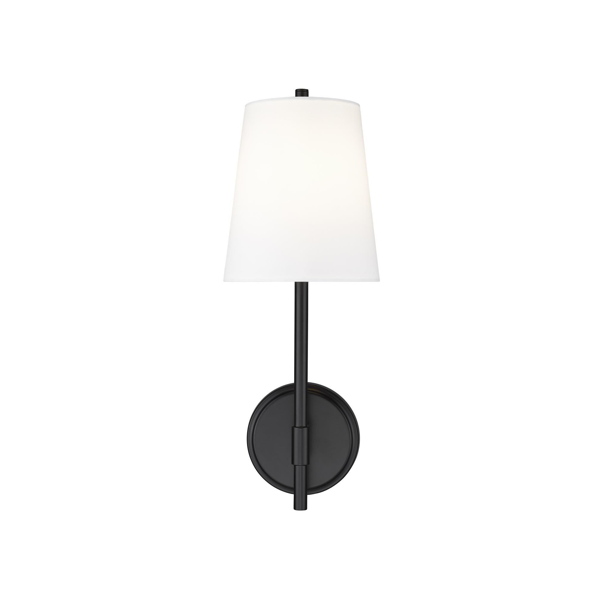 Shown in Matte Black finish and Fabric glass and Fabric shade