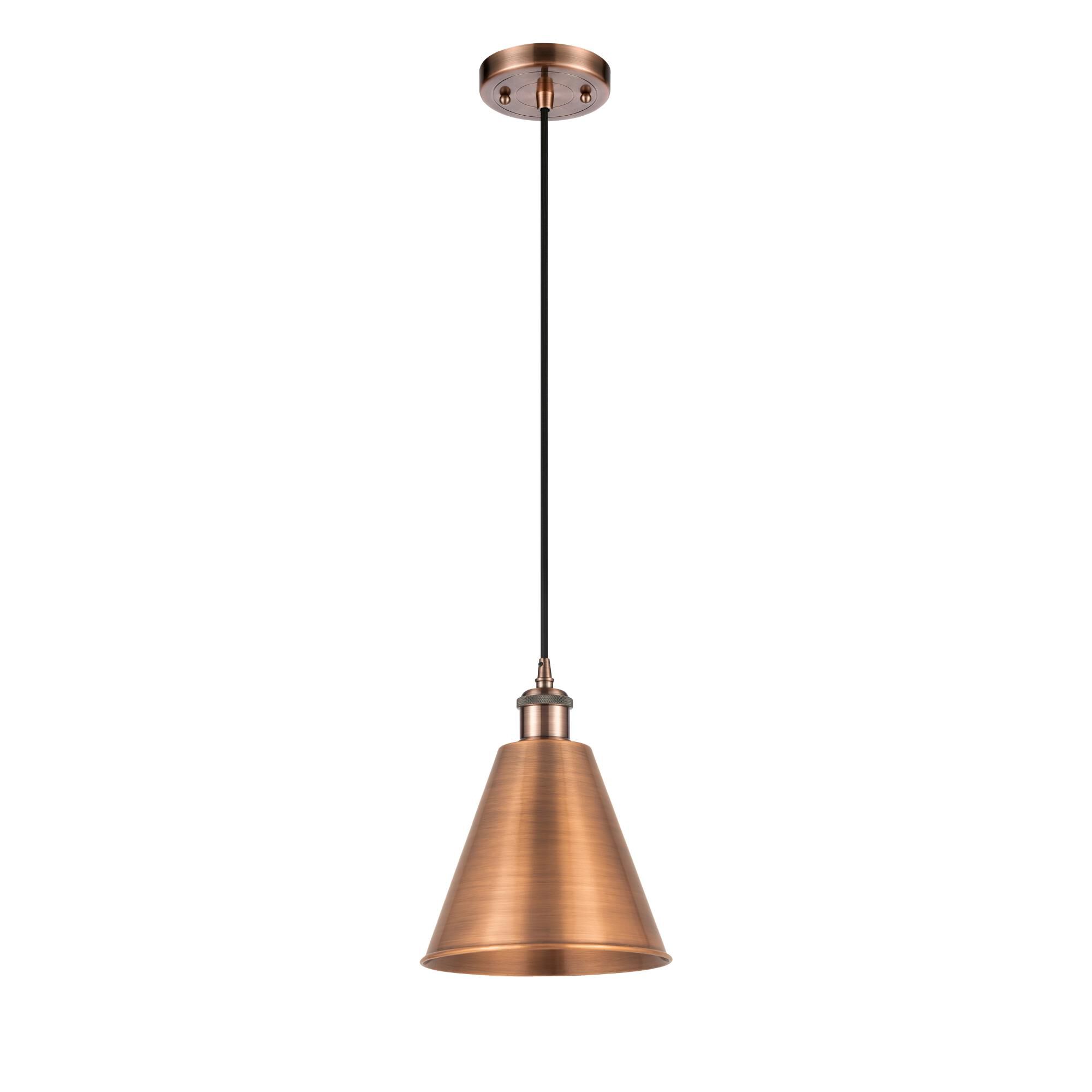 Shown in Antique Copper finish and Matte Black Ballston Cone shade