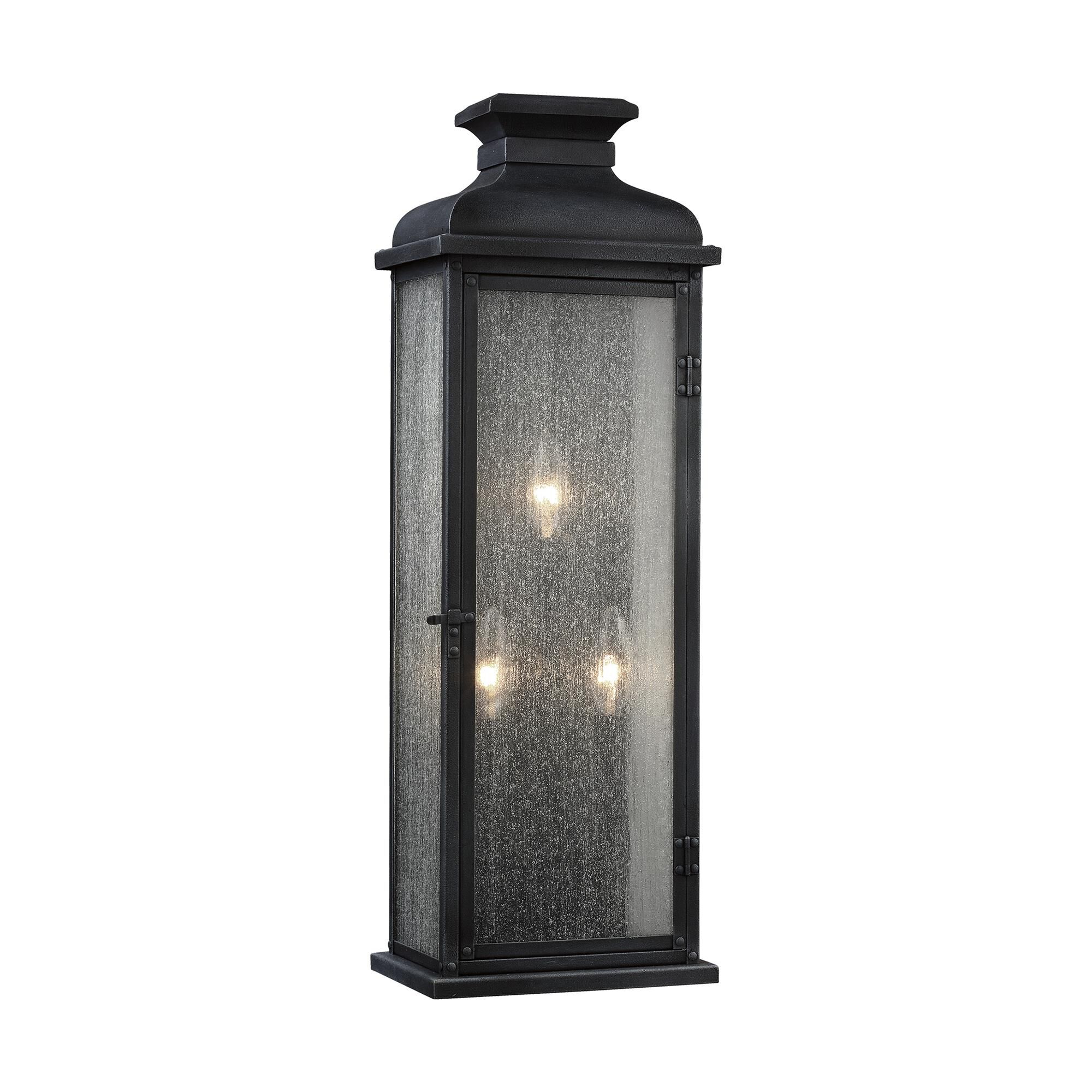 Shown in Dark Weathered Zinc finish and Clear Seeded Panels glass