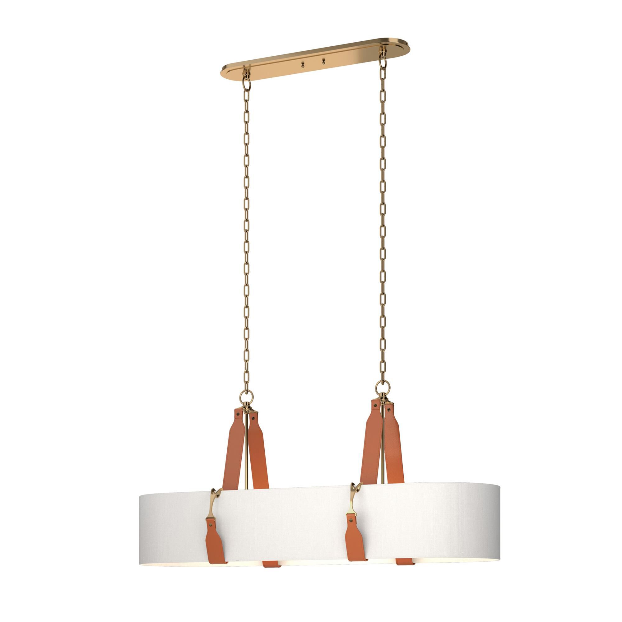 Shown in Antique Brass finish and Natural Anna shade and Leather Chestnut accent