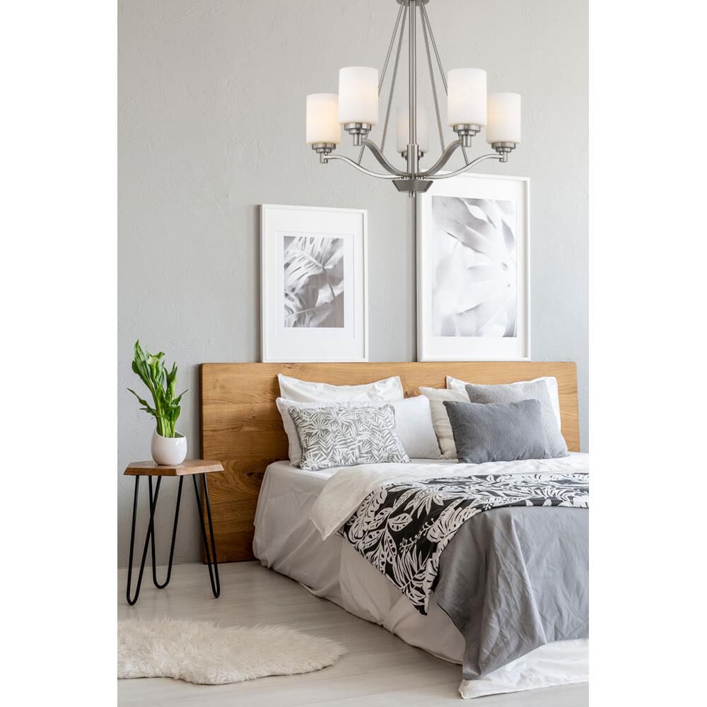 Shown in Satin Nickel finish and Etched White glass