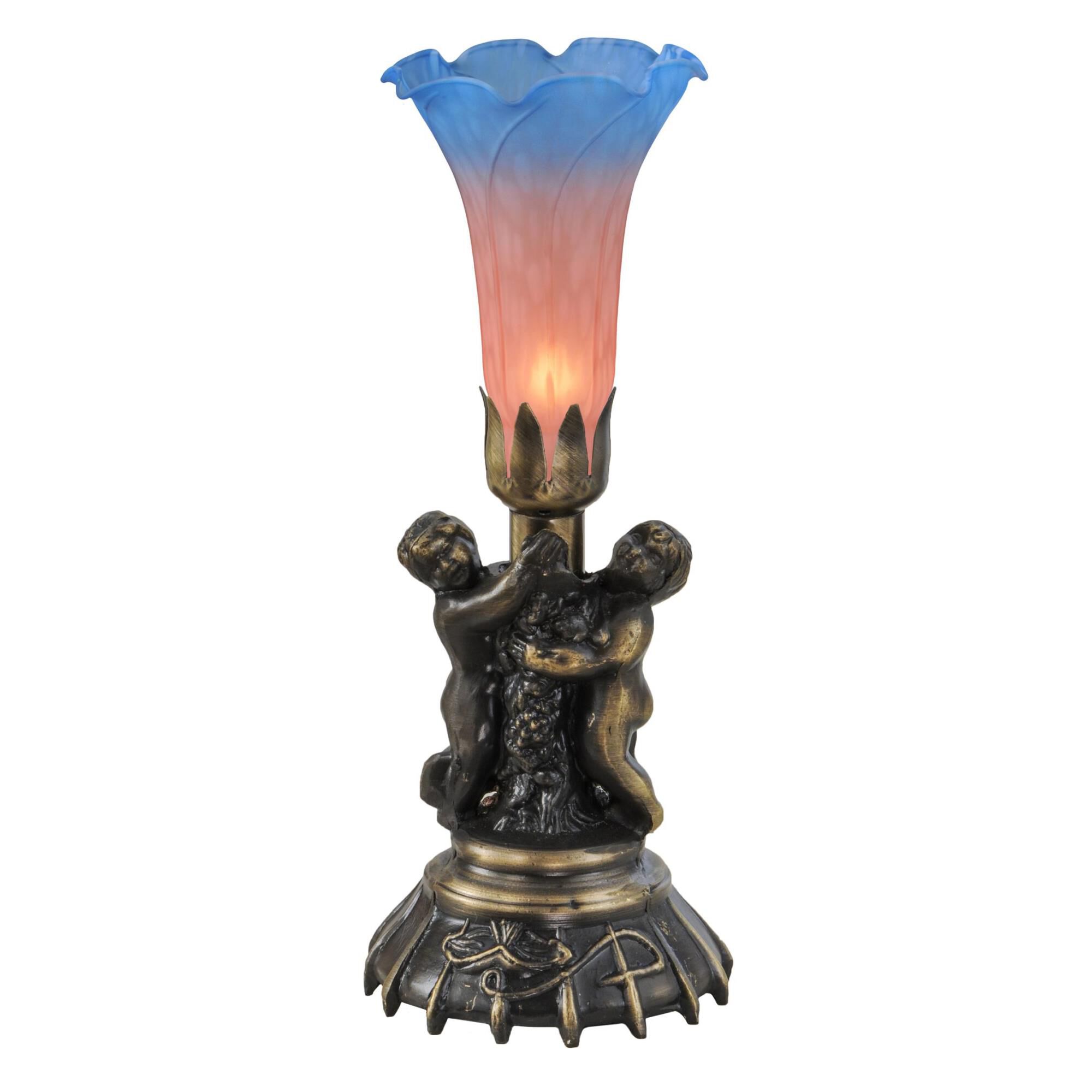 Twin Cherub Pond Lily 13 Inch Accent Lamp by Meyda Lighting