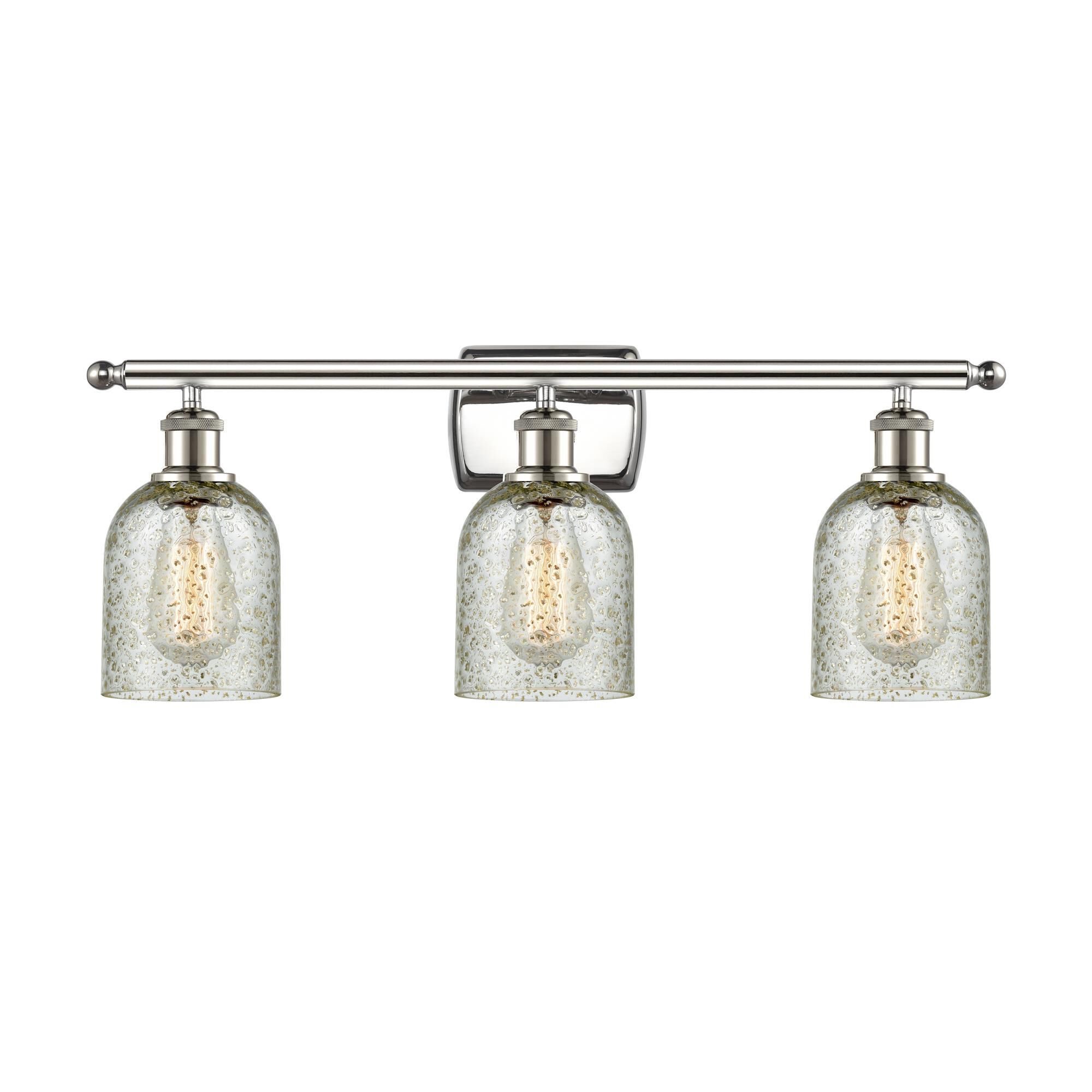 Shown in Polished Nickel finish and Bell glass and Glass shade and Polished Chrome accent