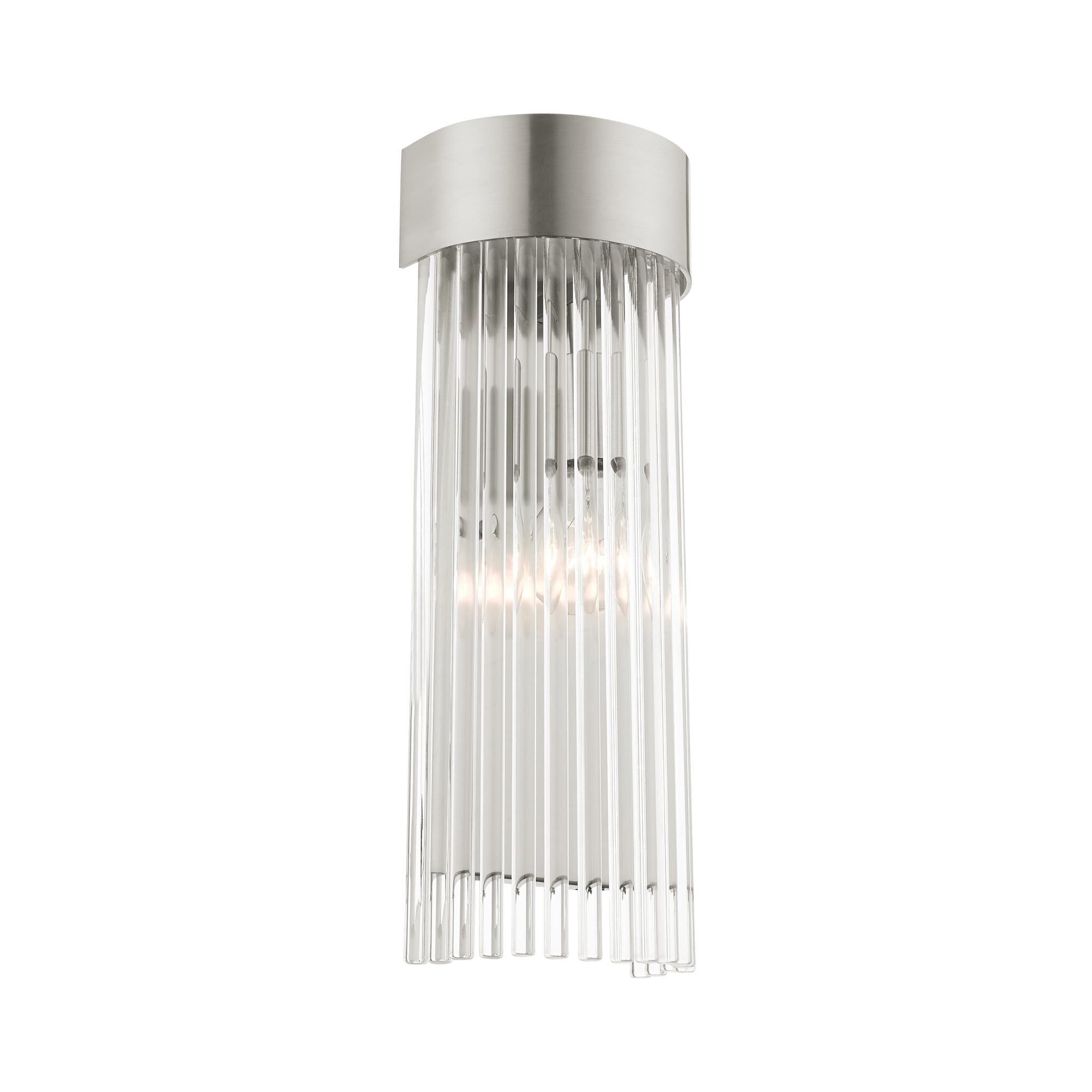Shown in Brushed Nickel finish and Brushed Nickel Drum Shade With Clear Crystal Rods glass and Brushed Nickel Drum  With Clear Crystal Rods shade