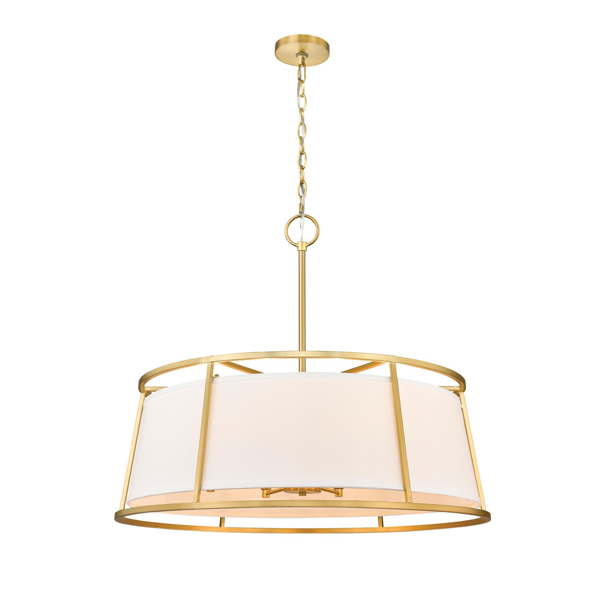 Shown in Rubbed Brass finish and White Fabric shade