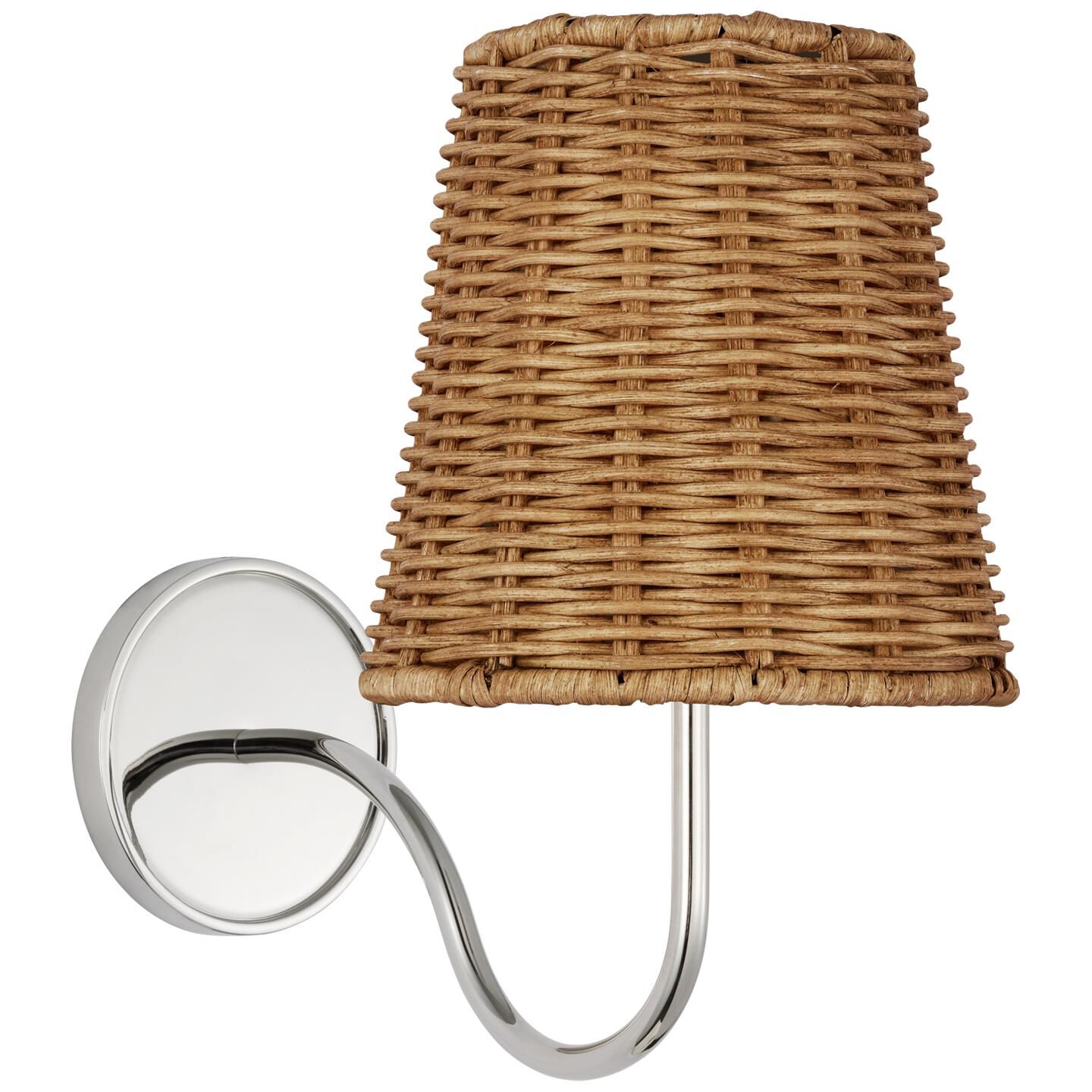 Shown in Polished Nickel finish and Natural Wicker shade
