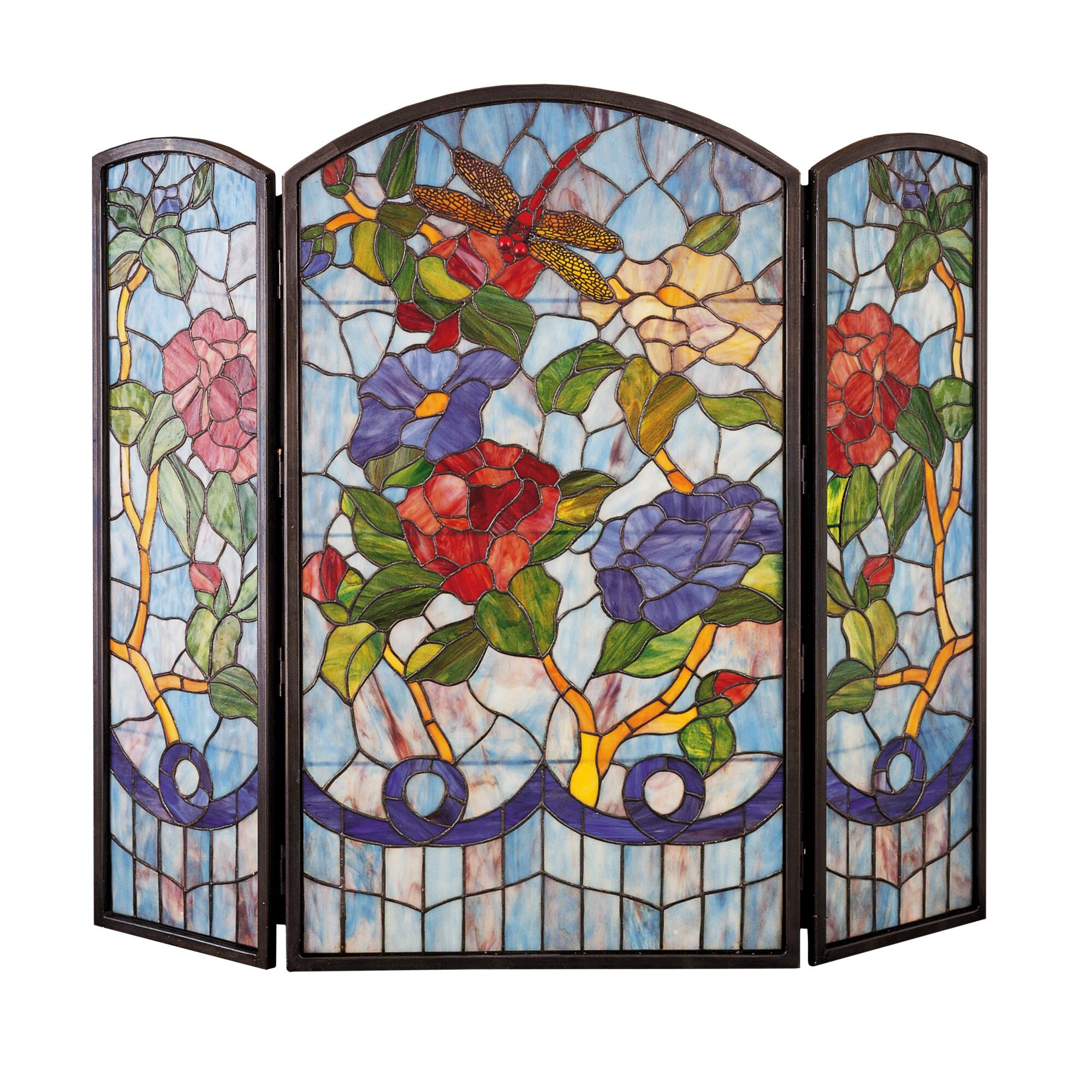 Dragonfly Flower Fireplace Screen by Meyda Lighting
