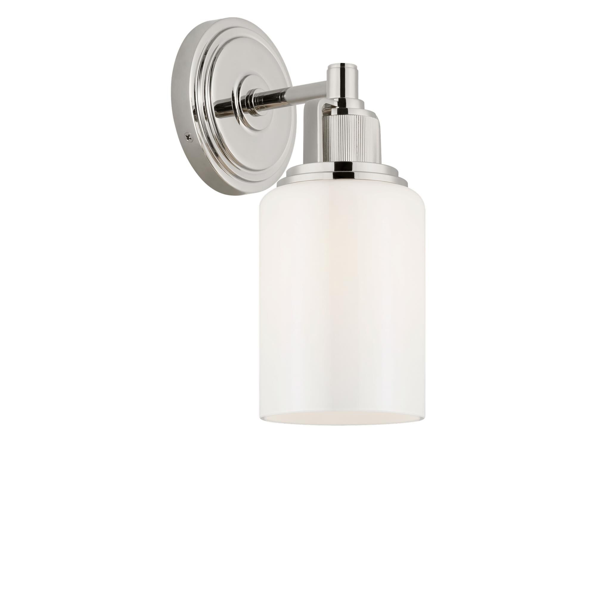 Shown in Polished Nickel finish and Milk glass