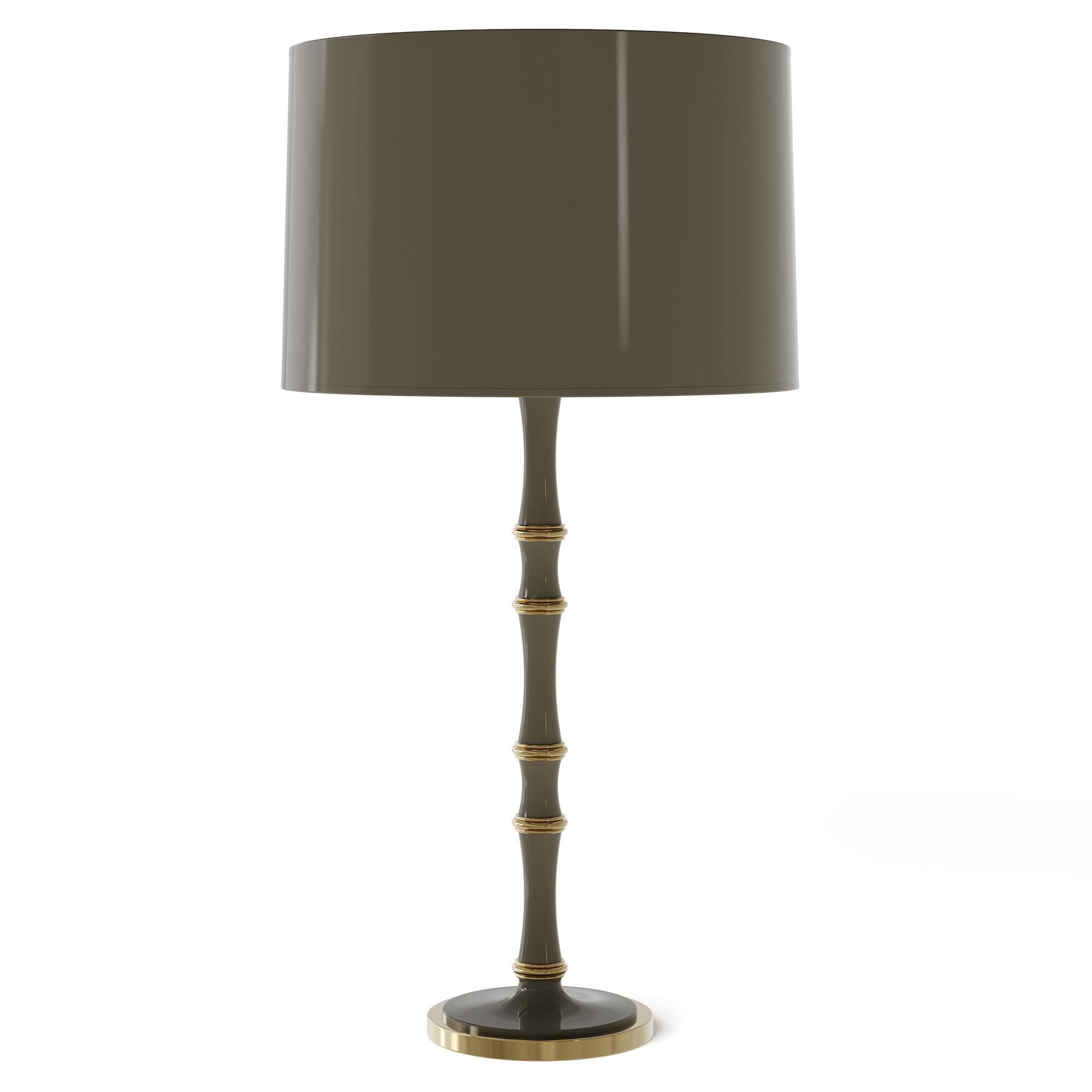 Shown in Smokey Taupe finish and Celadon shade and Modern Brass  accent