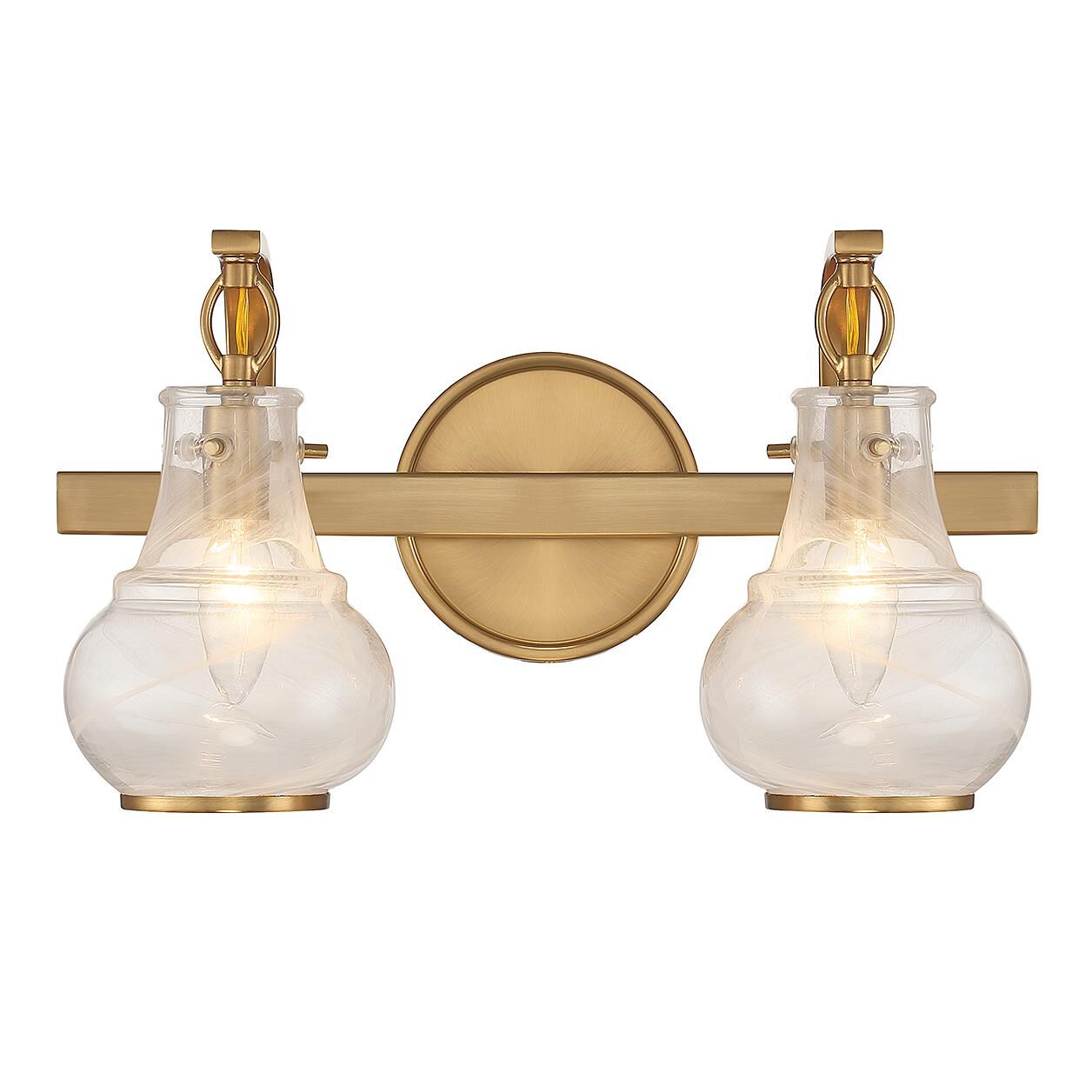 Shown in Warm Brass finish and White Strie glass and Glass shade