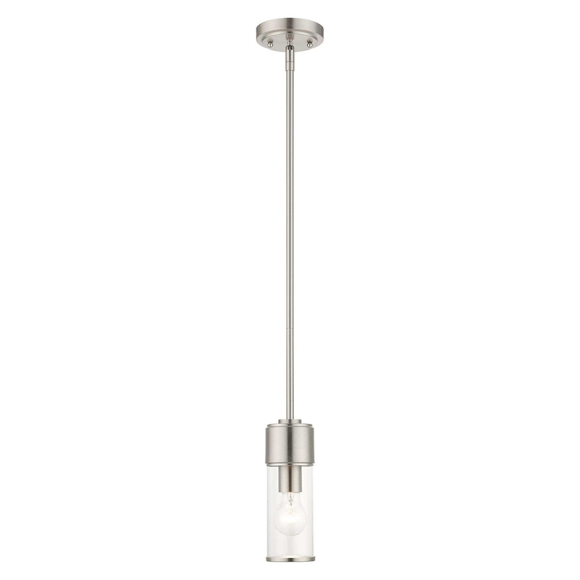 Shown in Brushed Nickel finish and Clear  glass