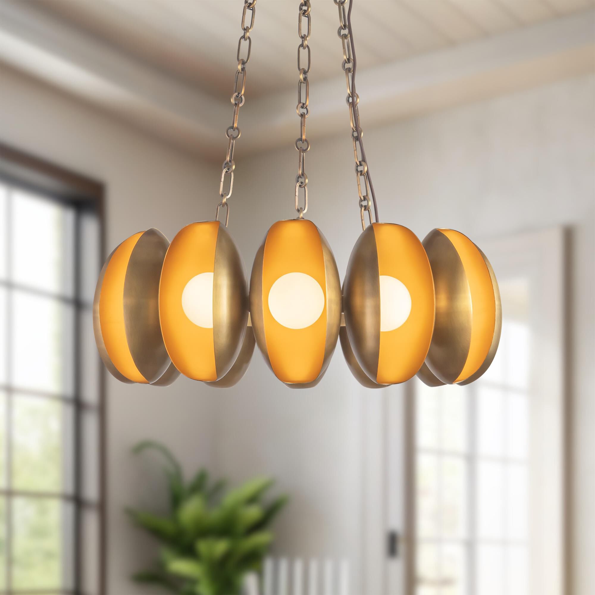 Shown in Vintage Brass finish and Matte Opal glass