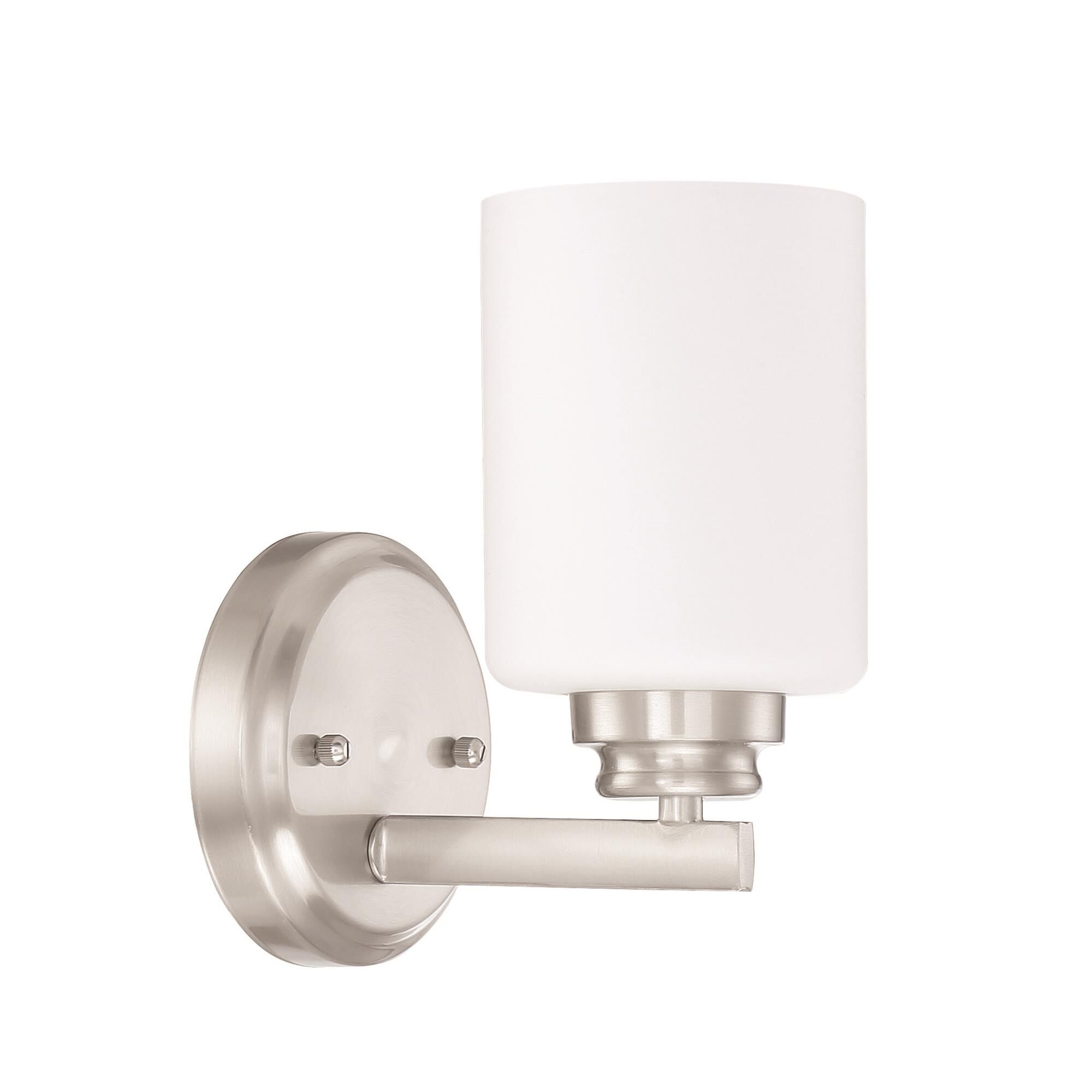 Shown in Brushed Polished Nickel finish and White Frosted glass and Glass shade