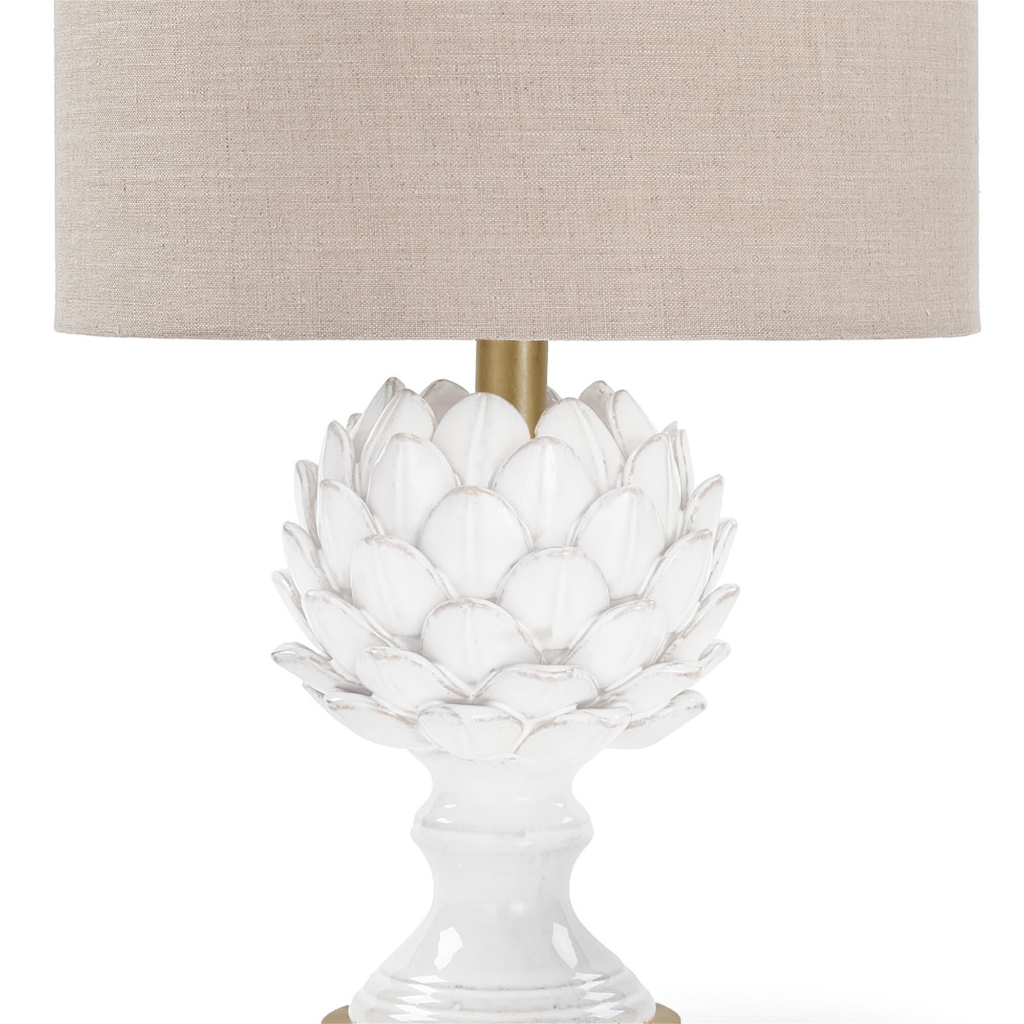 Shown in White finish and Linen shade