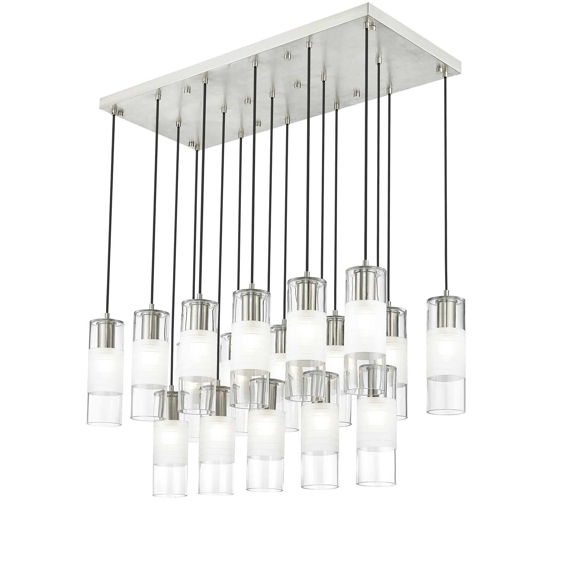 Shown in Brushed Nickel finish and Clear+frosted glass and Clear+frosted shade