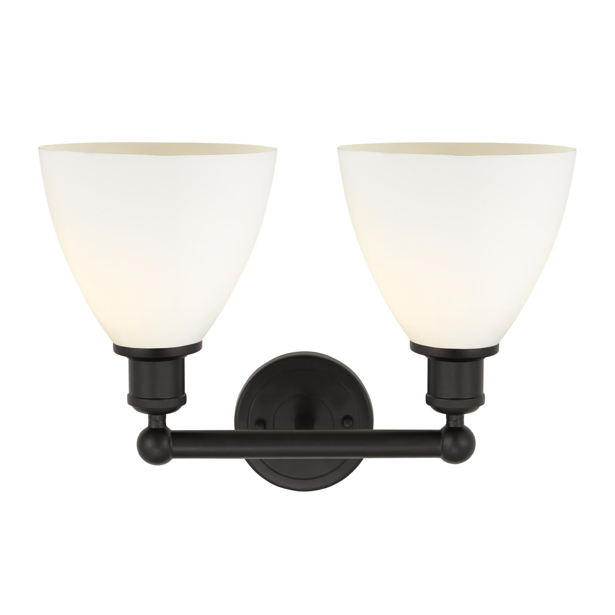 Shown in Oil Rubbed Bronze  finish and Matte White glass