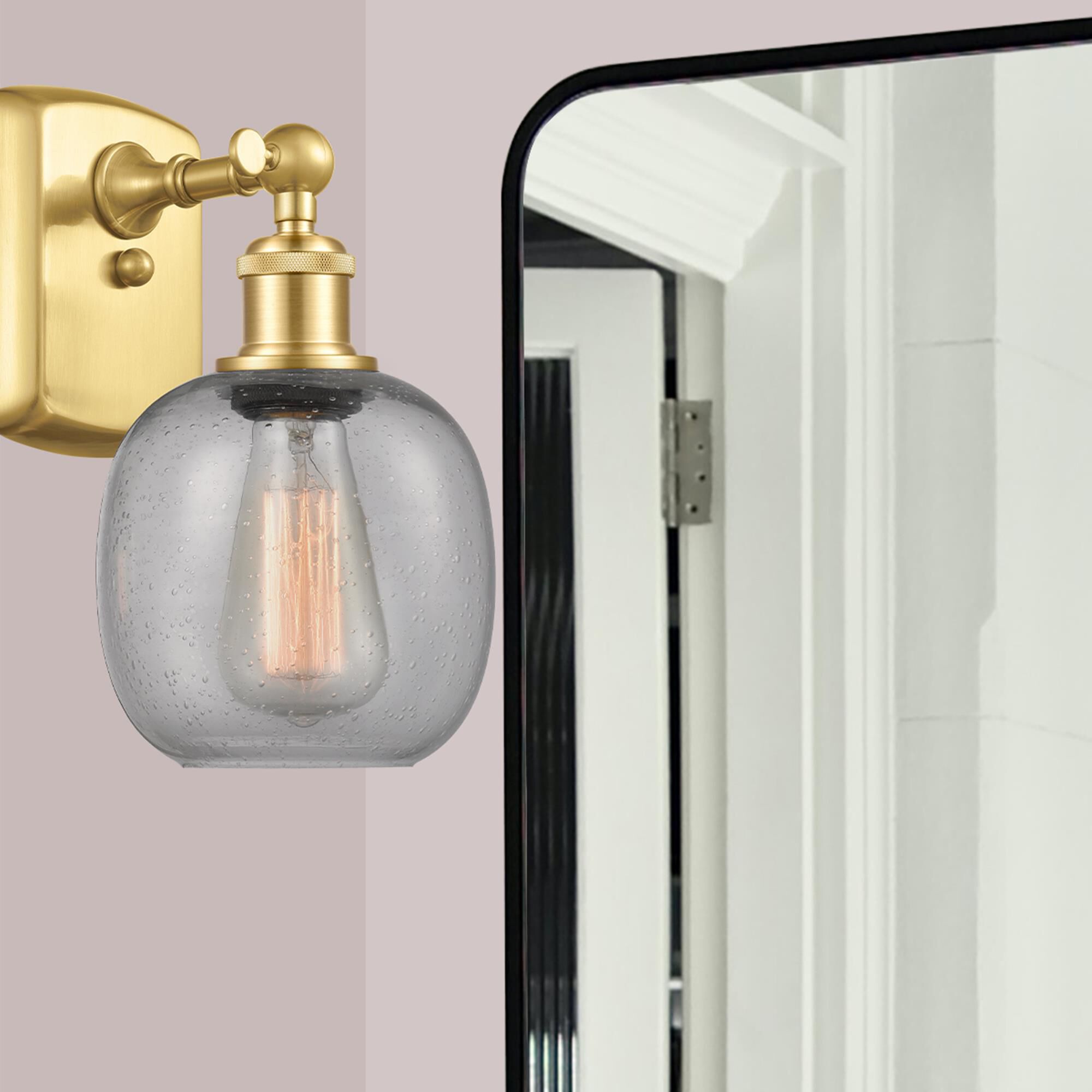 Shown in Satin Gold finish and Seedy Belfast glass