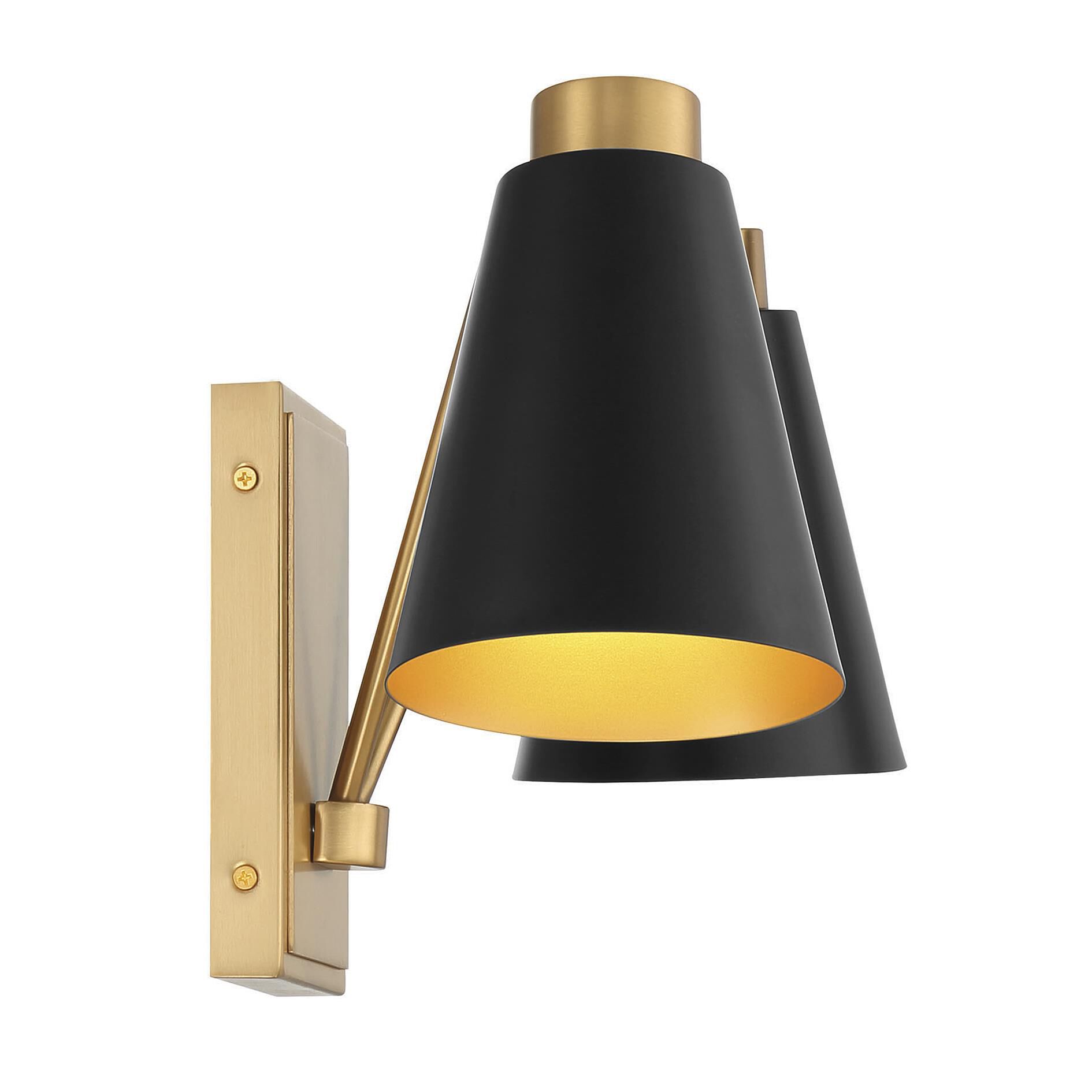 Shown in Matte Black with Natural Brass finish and Matte Black Metal shade