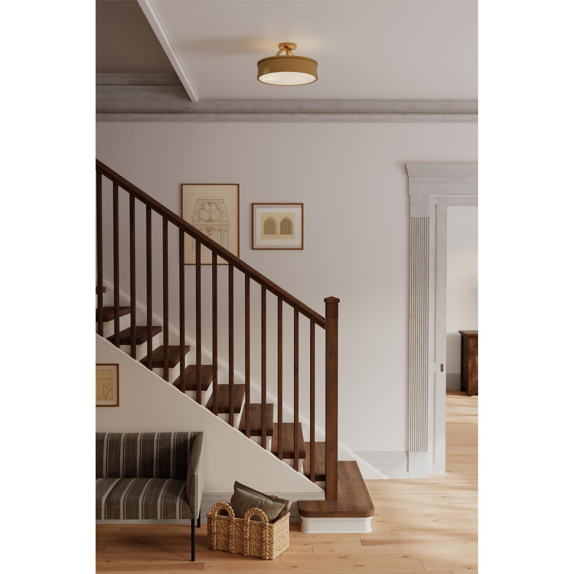Shown in Legacy Brass finish and Alabaster glass