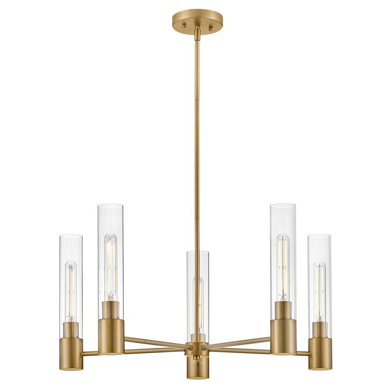 Shown in Lacquered Brass finish and Clear glass