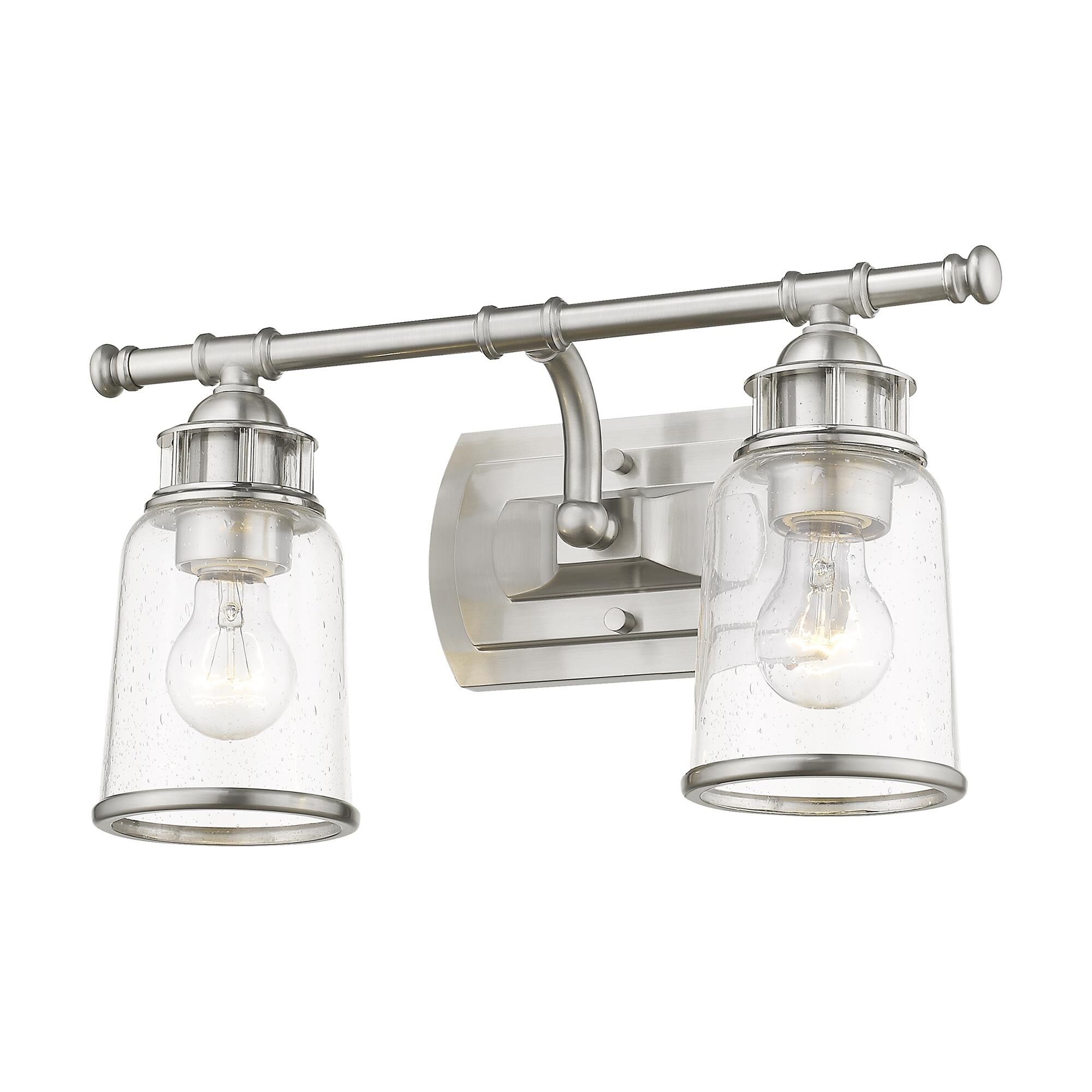 Shown in Brushed Nickel finish and Hand Blown Clear Seeded glass