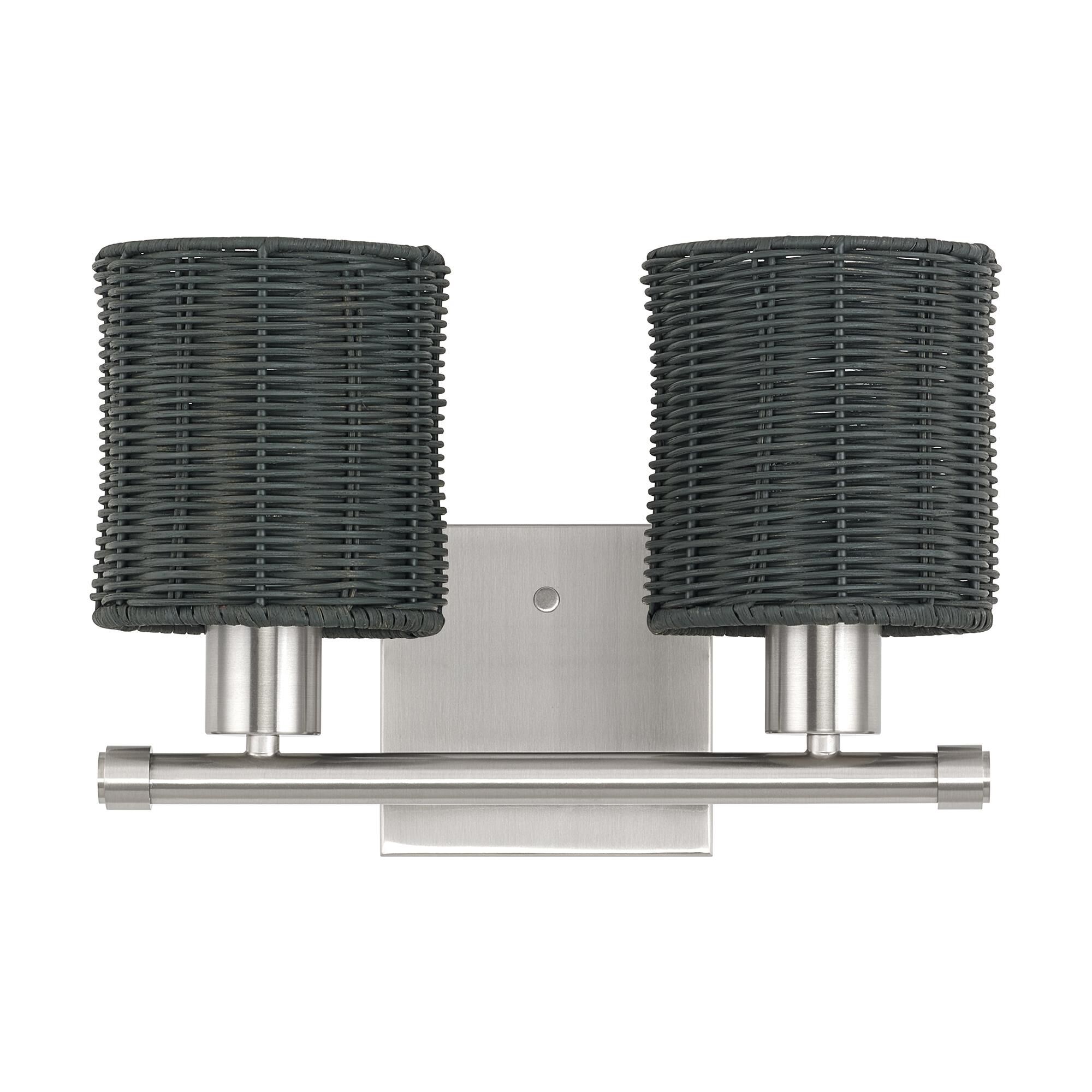 Shown in Brushed Nickel finish and Hand-Woven Charred Gray Color Rattan shade