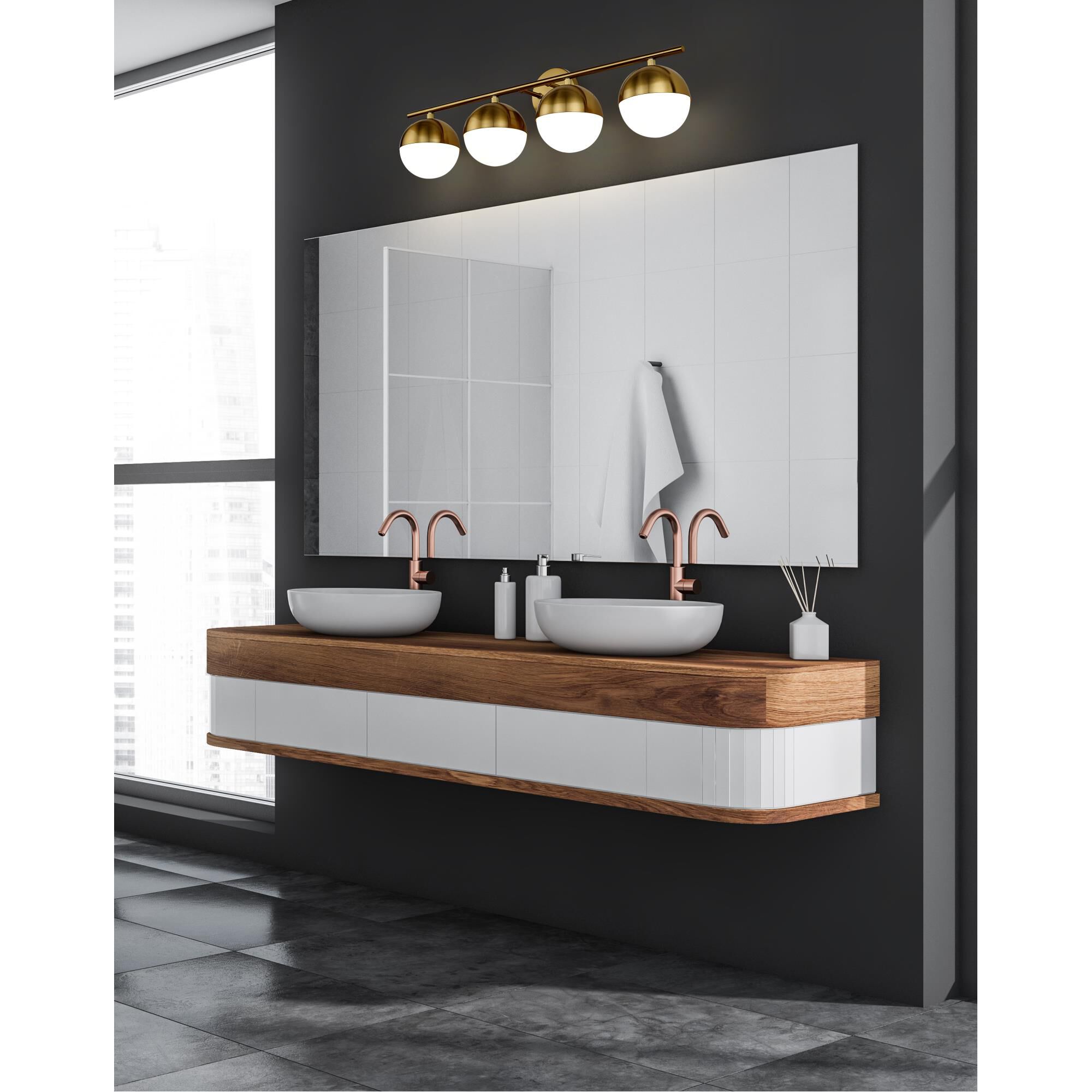 Shown in Modern Gold finish and Matte Opal glass and Matte Opal shade