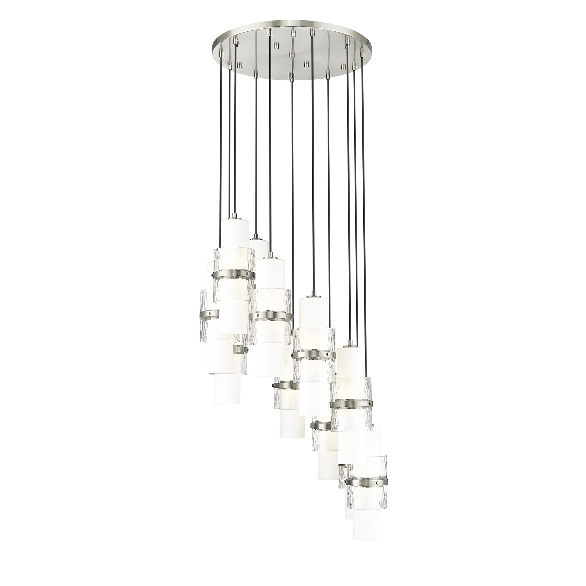 Shown in Brushed Nickel finish and Clear + Etched Opal glass and Clear + Etched Opal shade
