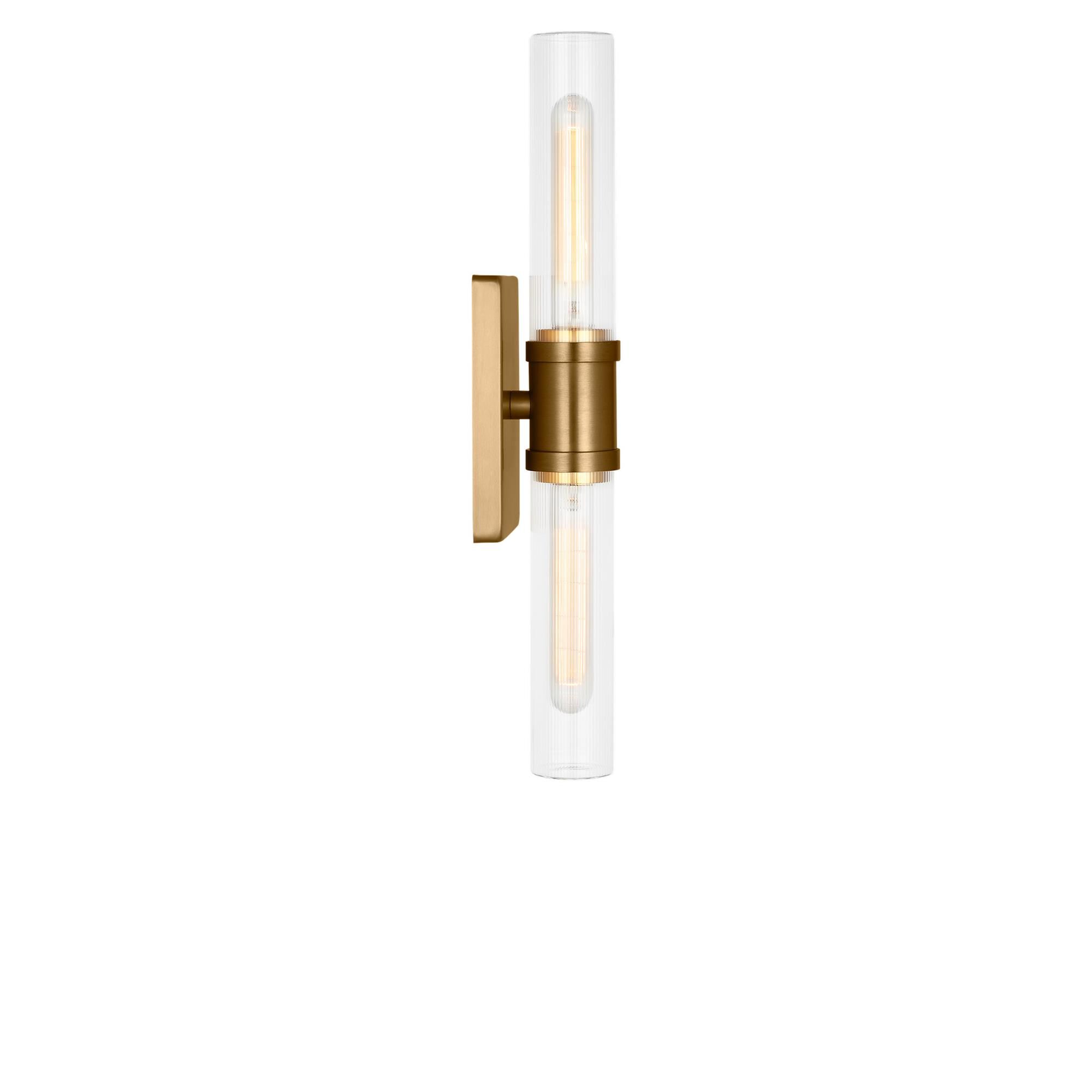 Shown in Satin Brass finish and Clear Fluted glass