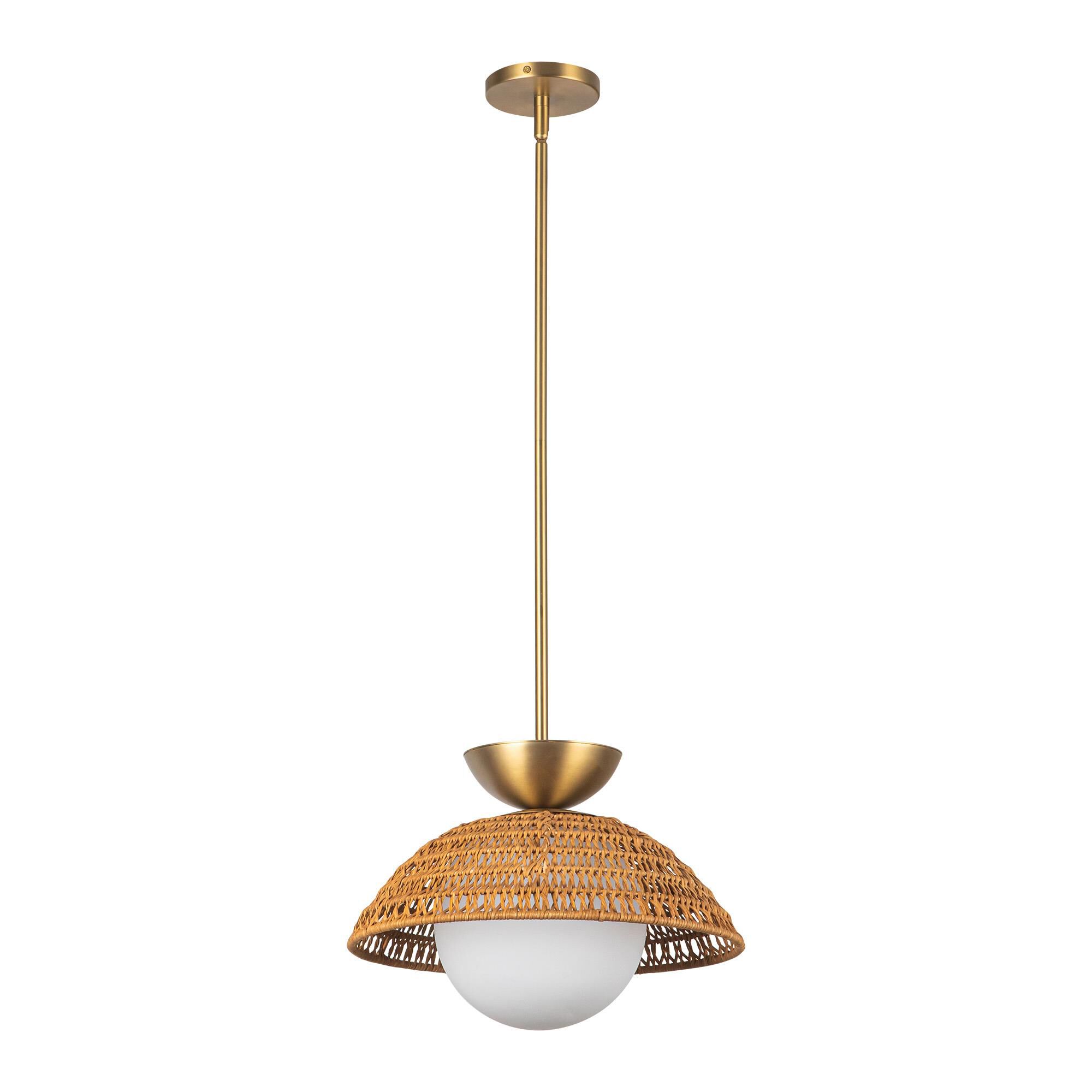 Shown in Brushed Gold/Opal Glass|matte Black/Opal Glass|white/Opal Glass finish and Opal glass and Rattan shade