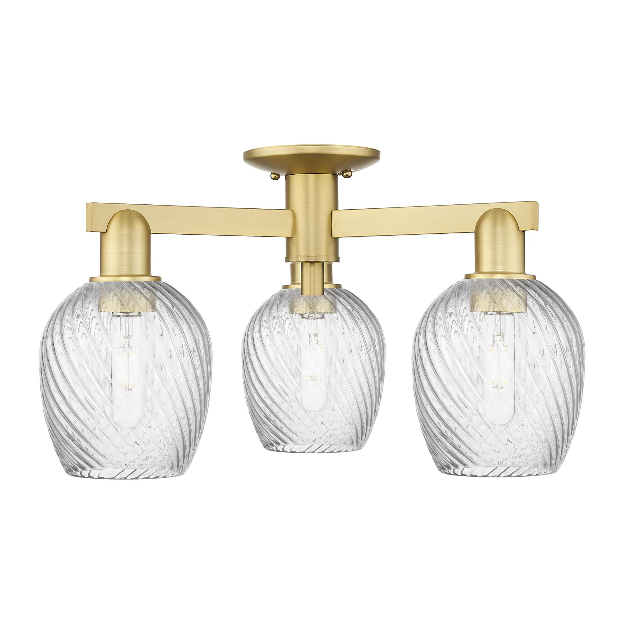 Shown in Satin Gold finish and Clear Spiral Fluted glass