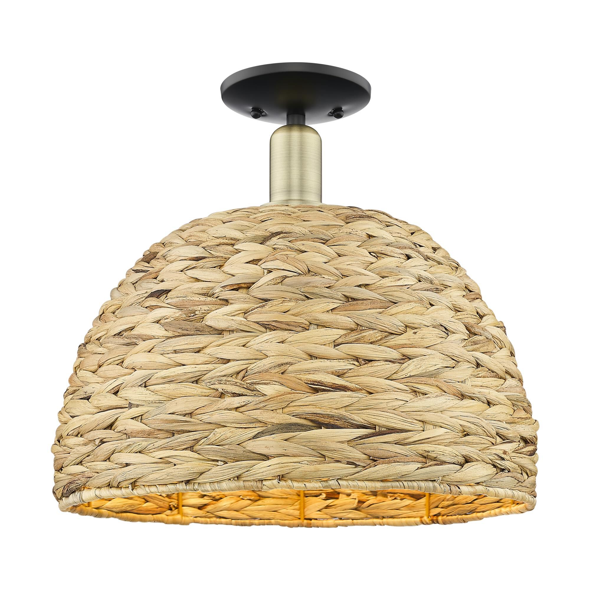 Shown in Black Antique Brass finish and Natural shade