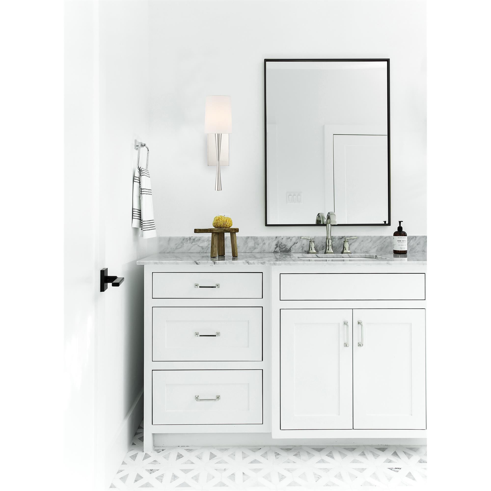 Shown in Polished Nickel finish and Silk glass and White shade