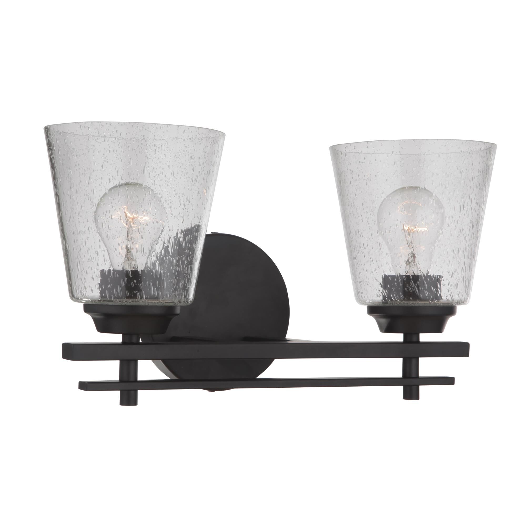 Shown in Flat Black finish and Clear Seeded glass and Glass shade